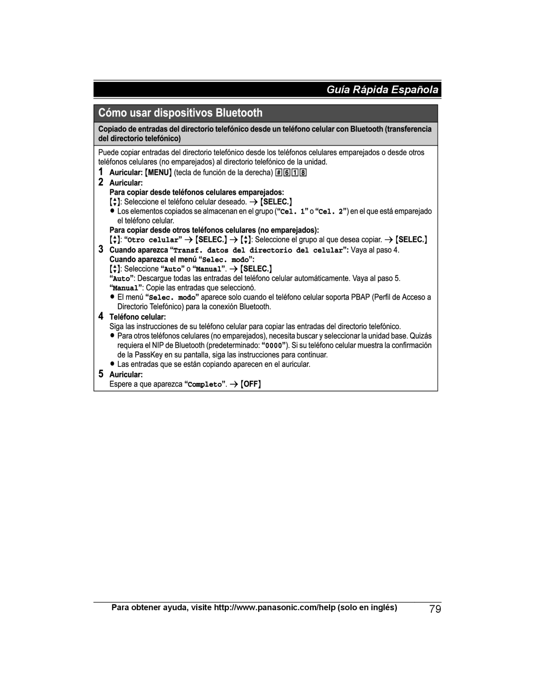 Panasonic KX-PRD262, KX-PRL262 operating instructions Guía Rápida Española 