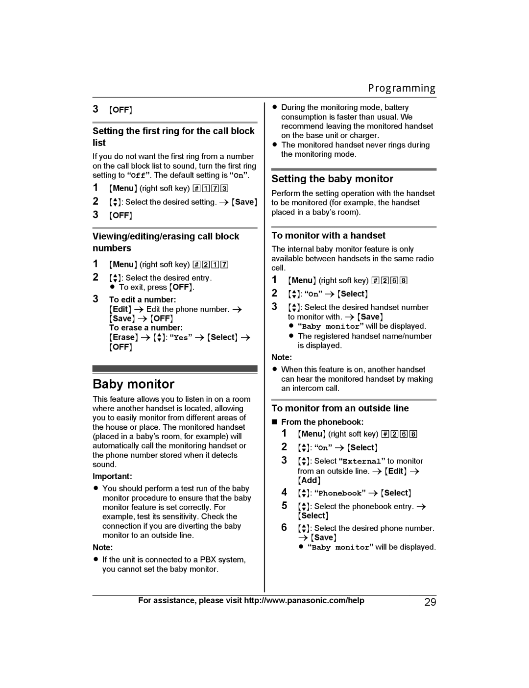 Panasonic KX-PRS120 operating instructions Baby monitor, Setting the baby monitor 