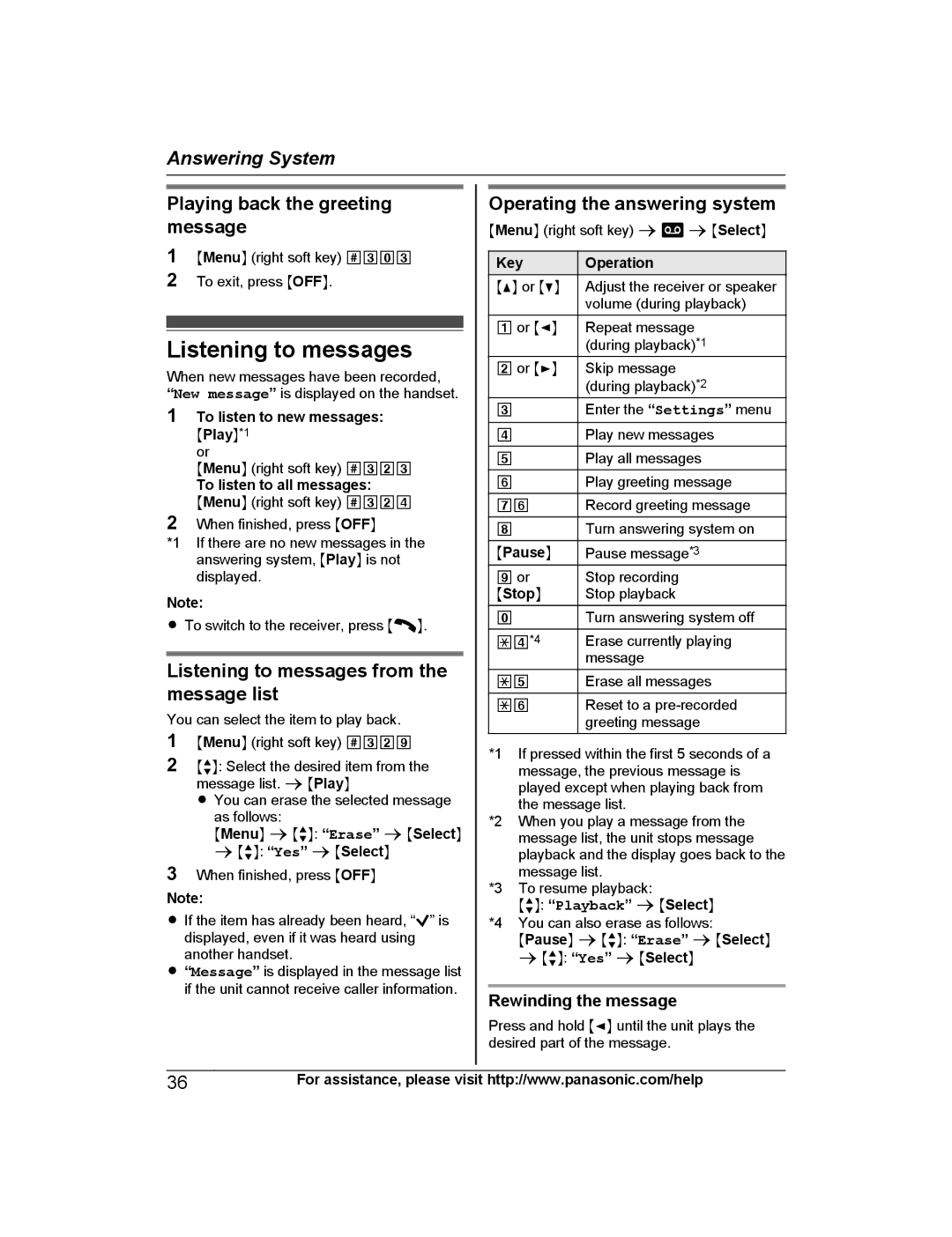 Panasonic KX-PRS120 operating instructions Listening to messages from the message list, Rewinding the message 