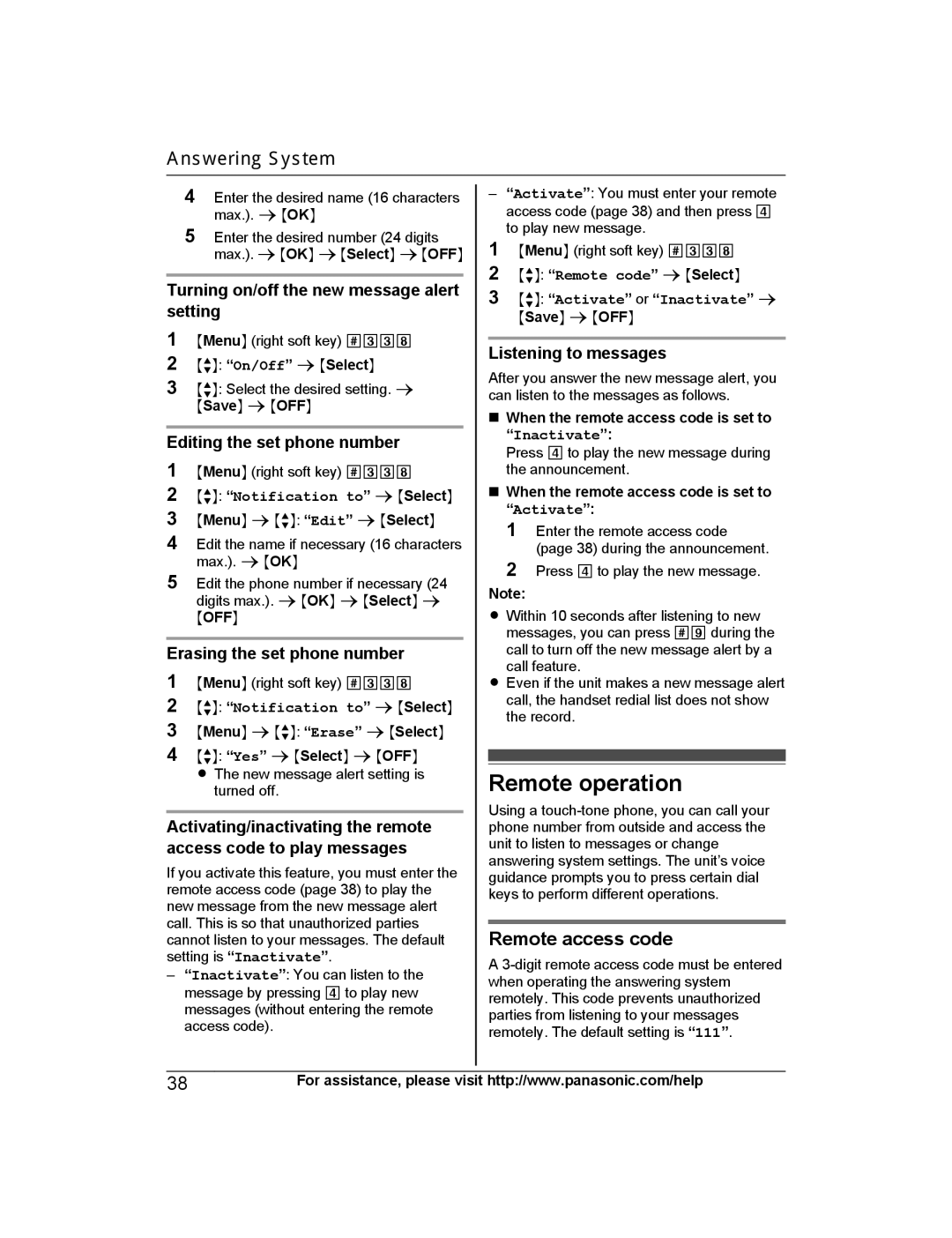 Panasonic KX-PRS120 operating instructions Remote operation, Remote access code 