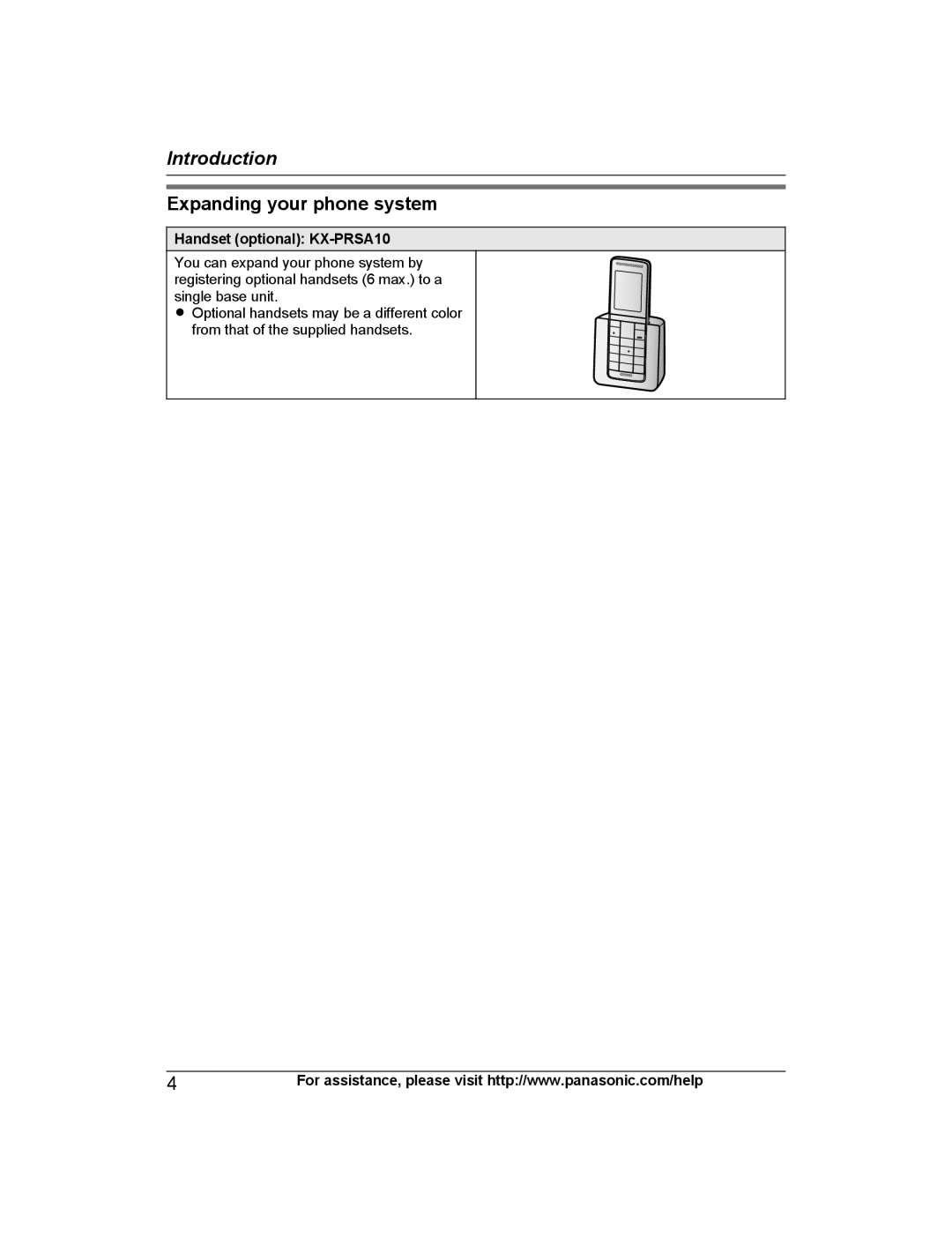 Panasonic KX-PRS120 operating instructions Expanding your phone system, Handset optional KX-PRSA10 