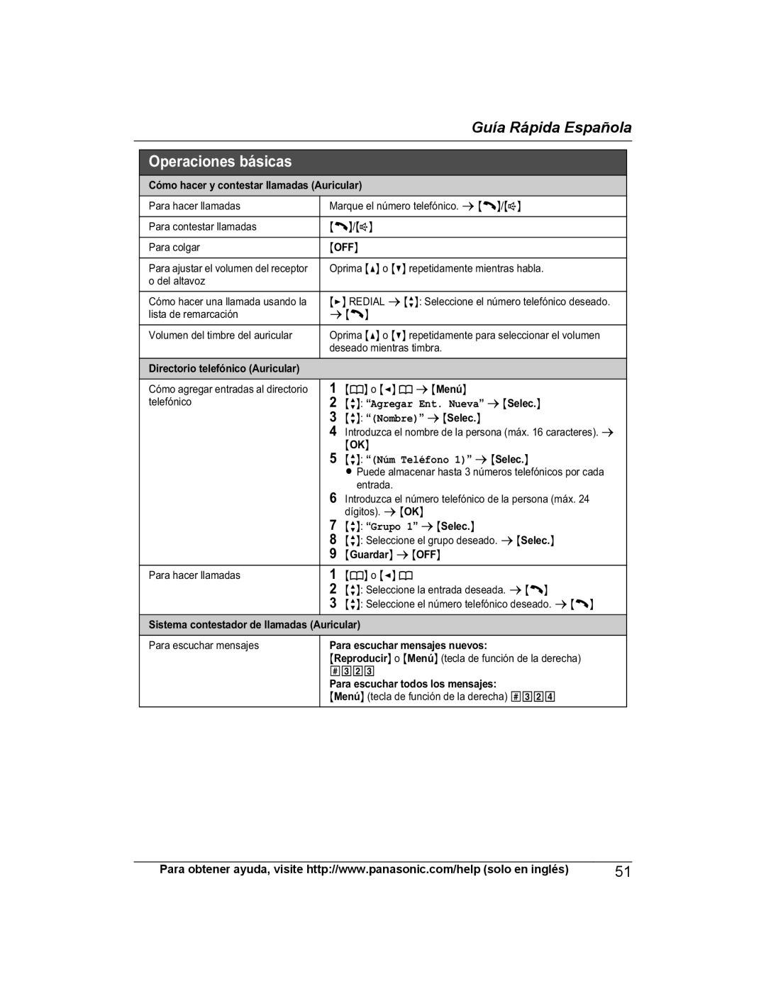 Panasonic KX-PRS120 operating instructions Agregar Ent. Nueva s Selec, Núm Teléfono 1 s Selec 