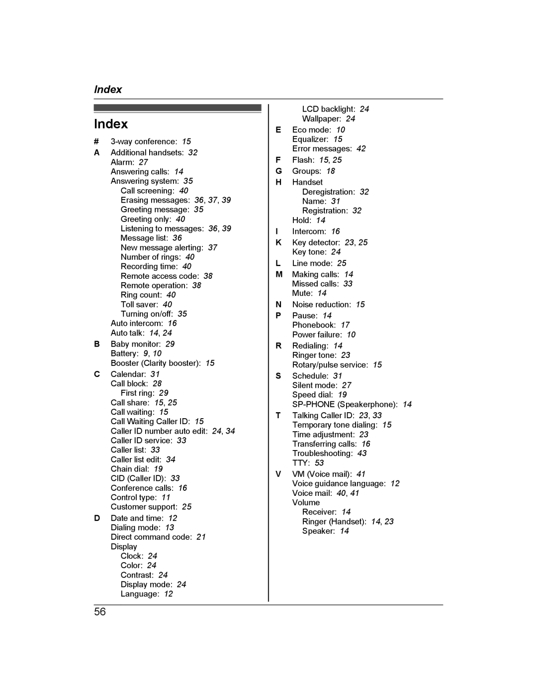 Panasonic KX-PRS120 operating instructions Index 