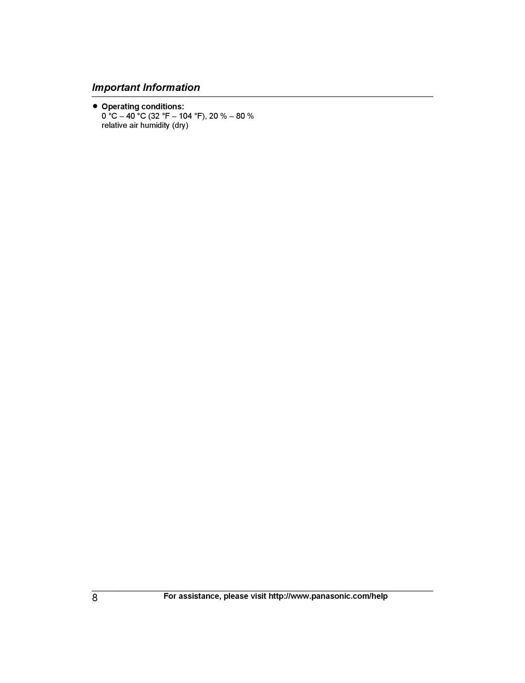 Panasonic KX-PRS120 operating instructions Operating conditions 