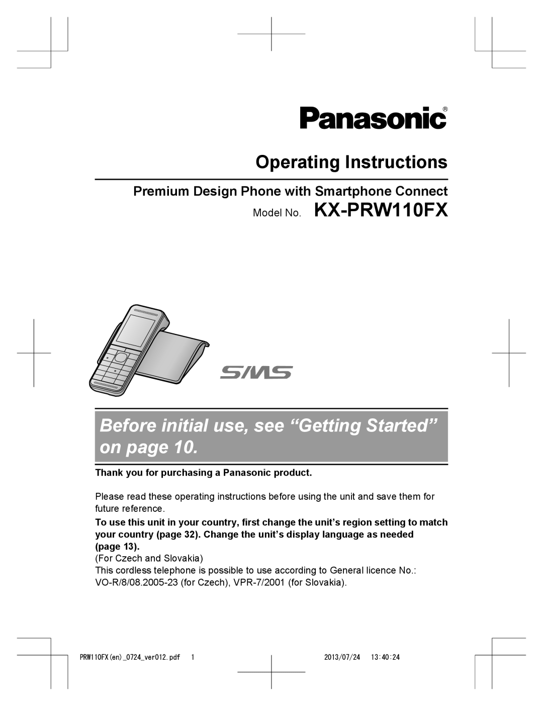 Panasonic KX-PRW110FX operating instructions Premium Design Phone with Smartphone Connect 