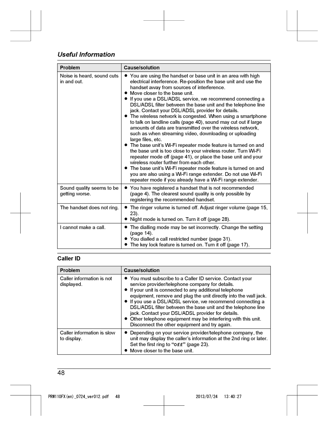 Panasonic KX-PRW110FX operating instructions Caller ID 