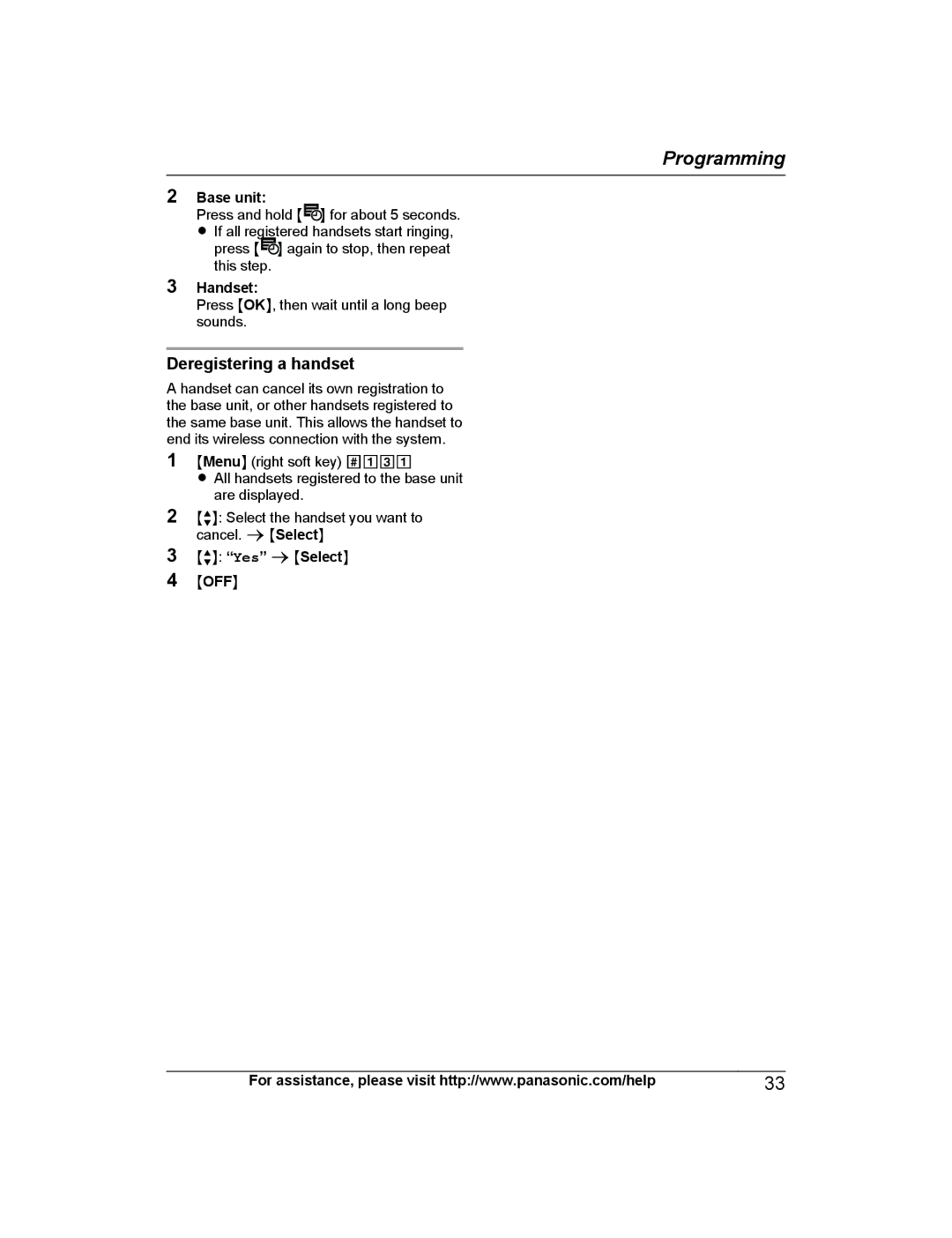 Panasonic KX-PRW120 operating instructions Deregistering a handset, Base unit 