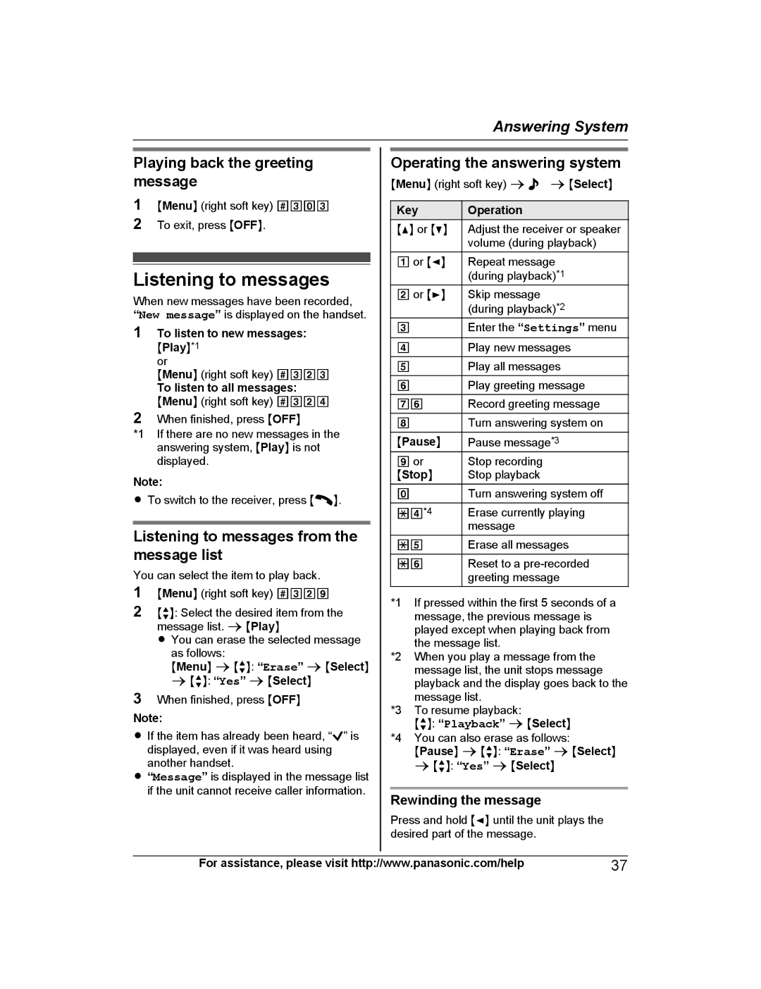 Panasonic KX-PRW120 operating instructions Listening to messages from the message list, Rewinding the message 