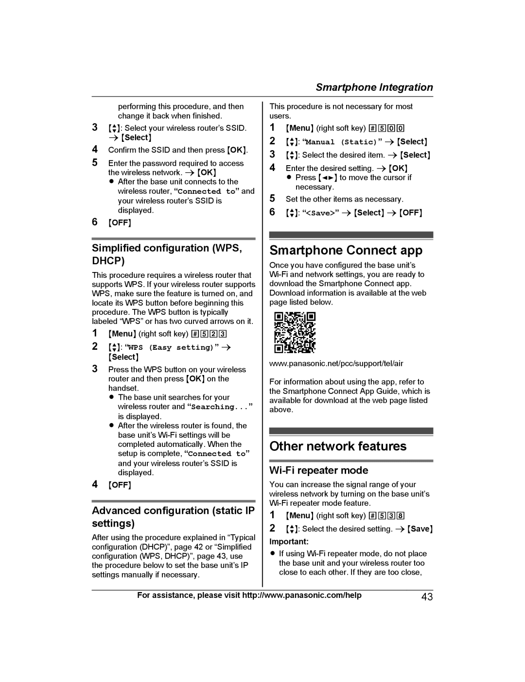 Panasonic KX-PRW120 Smartphone Connect app, Other network features, Simplified configuration WPS, Dhcp 