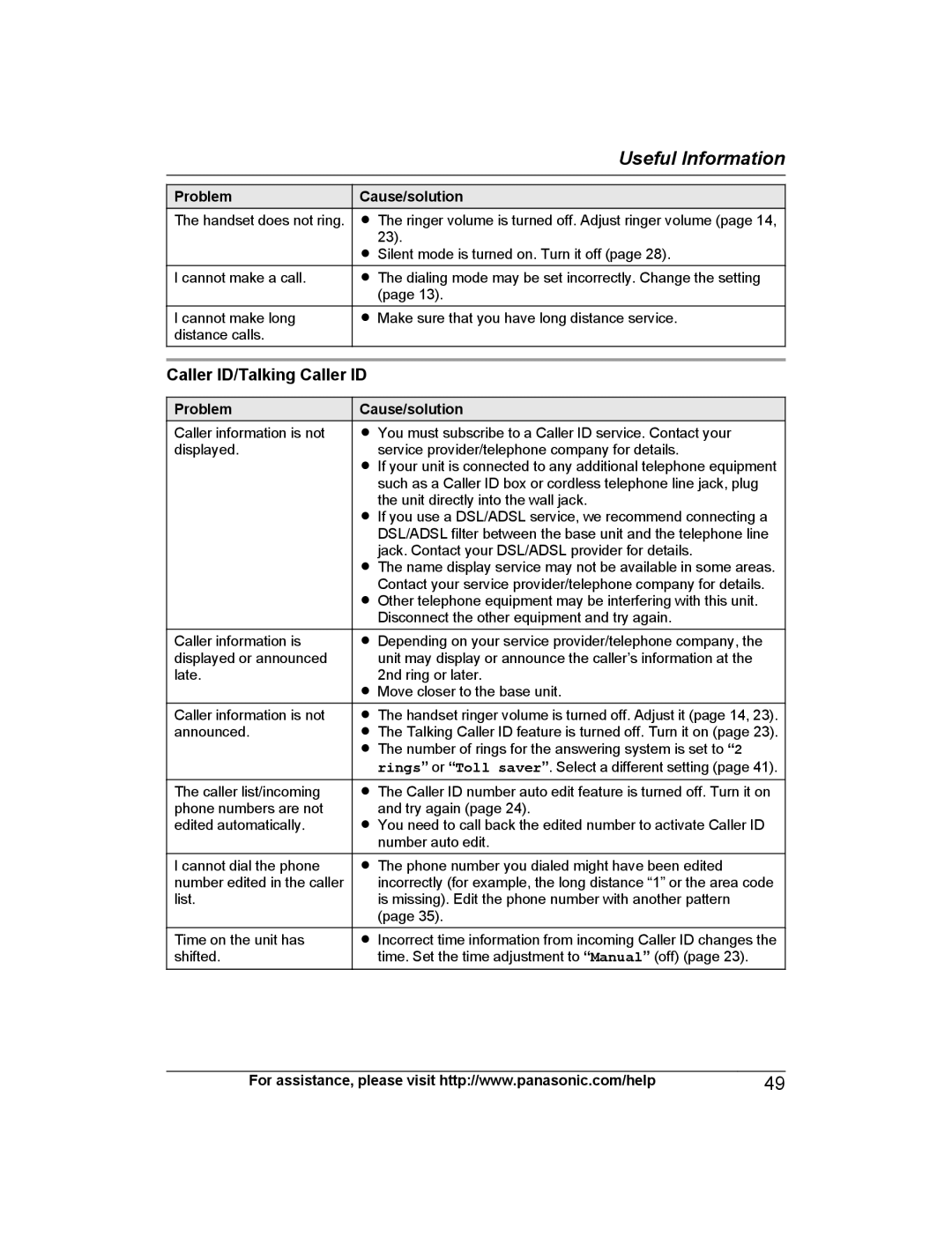 Panasonic KX-PRW120 operating instructions Caller ID/Talking Caller ID 