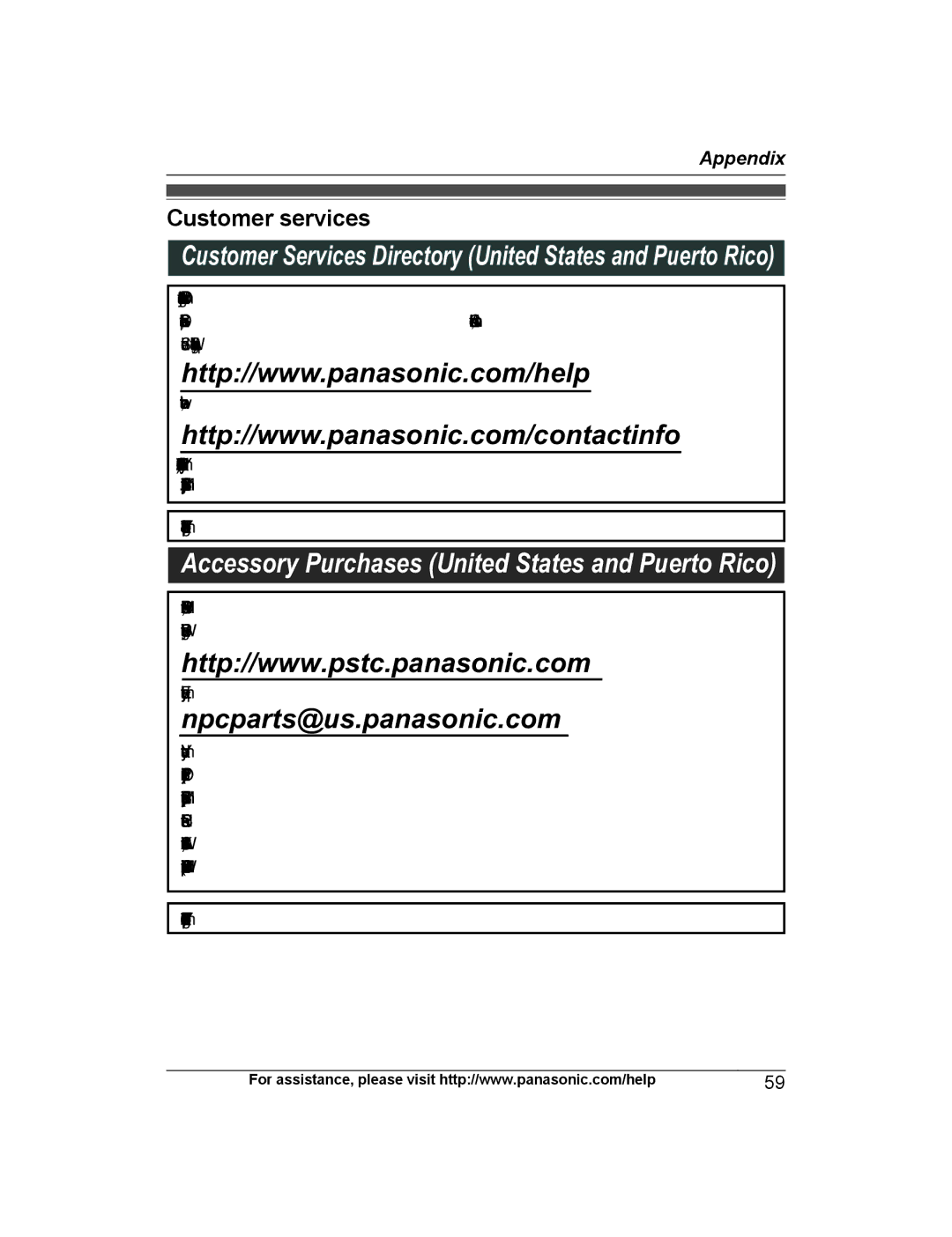 Panasonic KX-PRW120 Customer services, Or, contact us via the web at, For hearing or speech impaired TTY users, TTY 