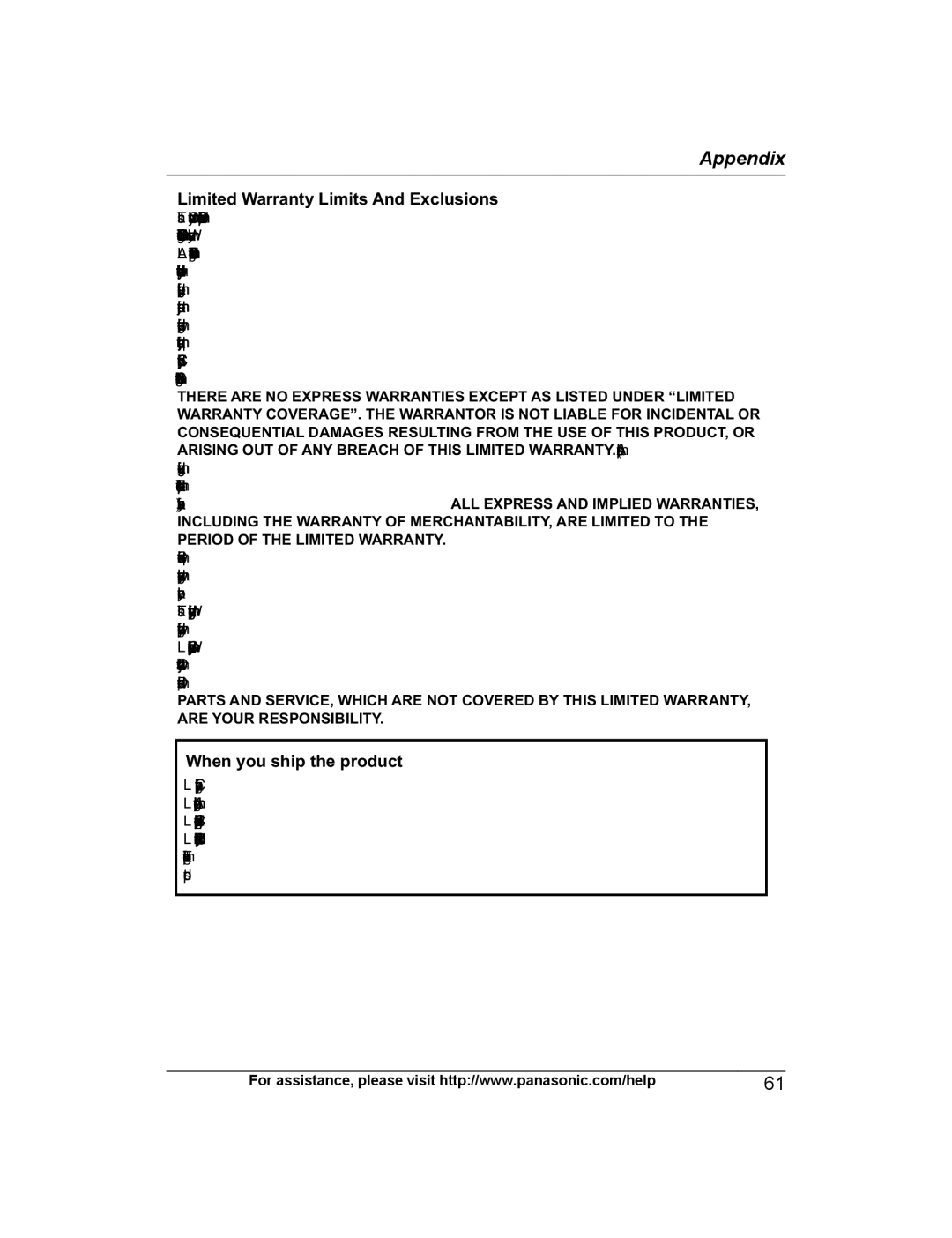 Panasonic KX-PRW120 operating instructions Limited Warranty Limits And Exclusions, When you ship the product 