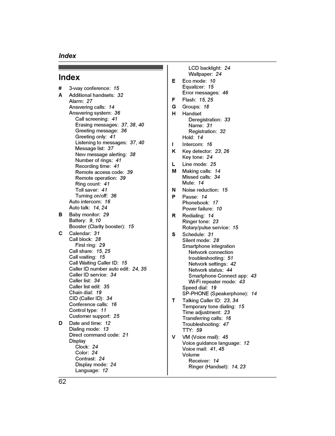 Panasonic KX-PRW120 operating instructions Index 