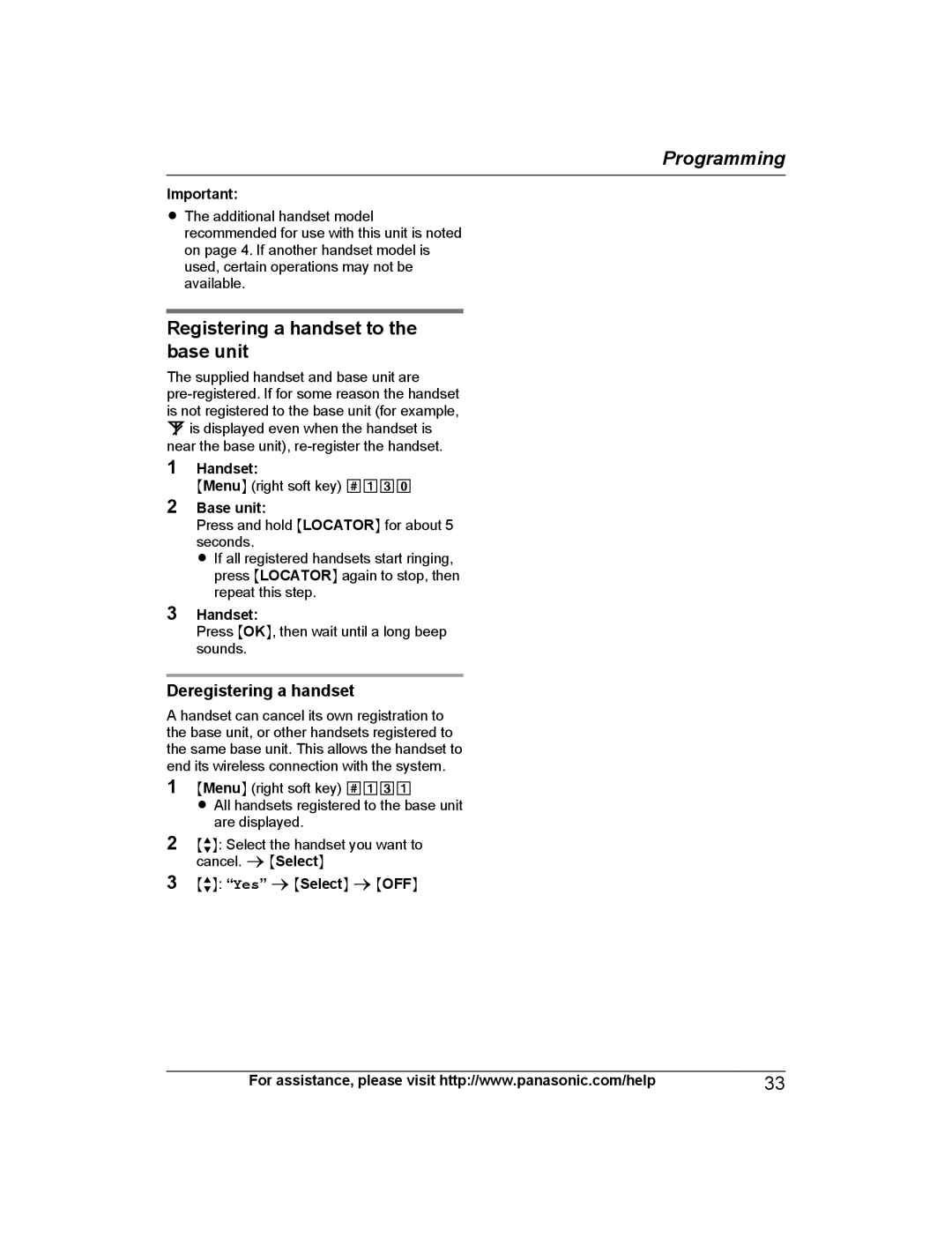 Panasonic KX-PRW130 operating instructions Registering a handset to the base unit, Deregistering a handset 