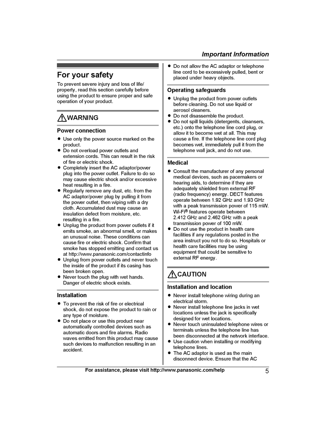 Panasonic KX-PRW130 operating instructions For your safety 