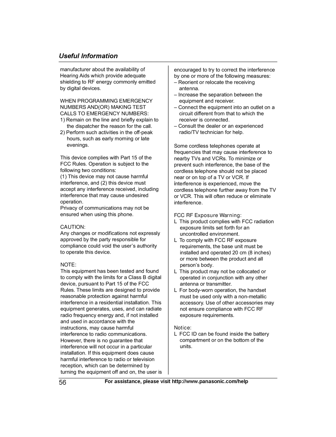 Panasonic KX-PRW130 operating instructions FCC RF Exposure Warning 