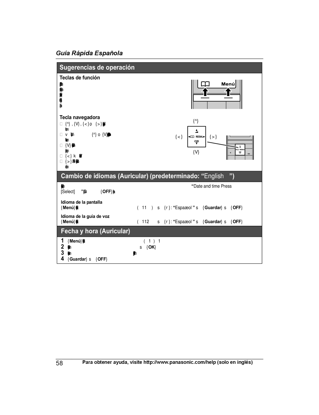 Panasonic KX-PRW130 operating instructions Idioma de la pantalla, Idioma de la guía de voz, Guardar s OFF 