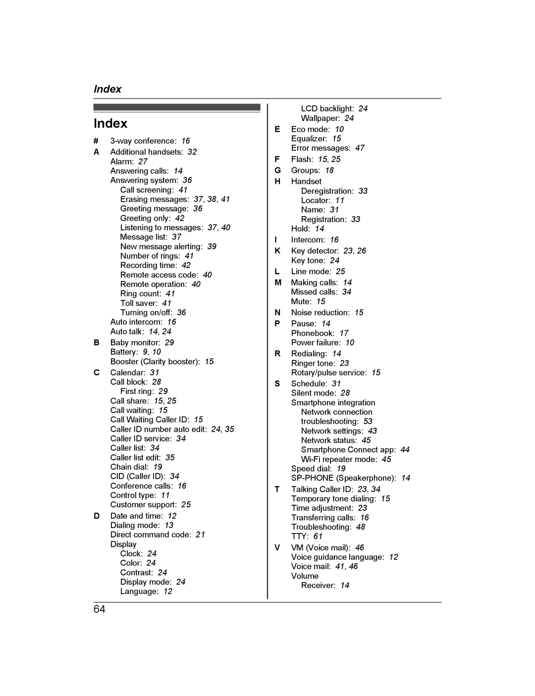 Panasonic KX-PRW130 operating instructions Index 