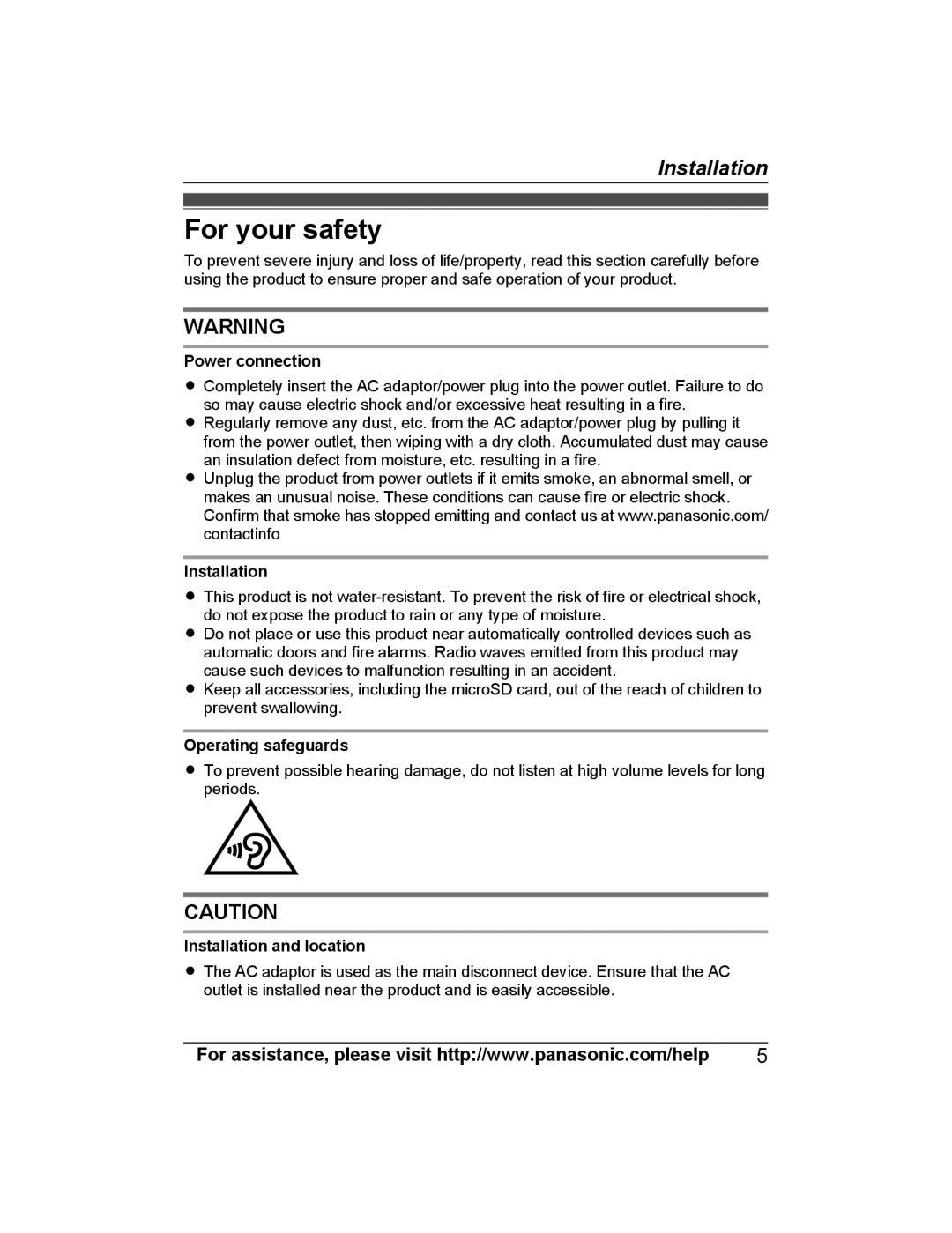 Panasonic KX-PRXA10 For your safety, Power connection, Operating safeguards, Installation and location 