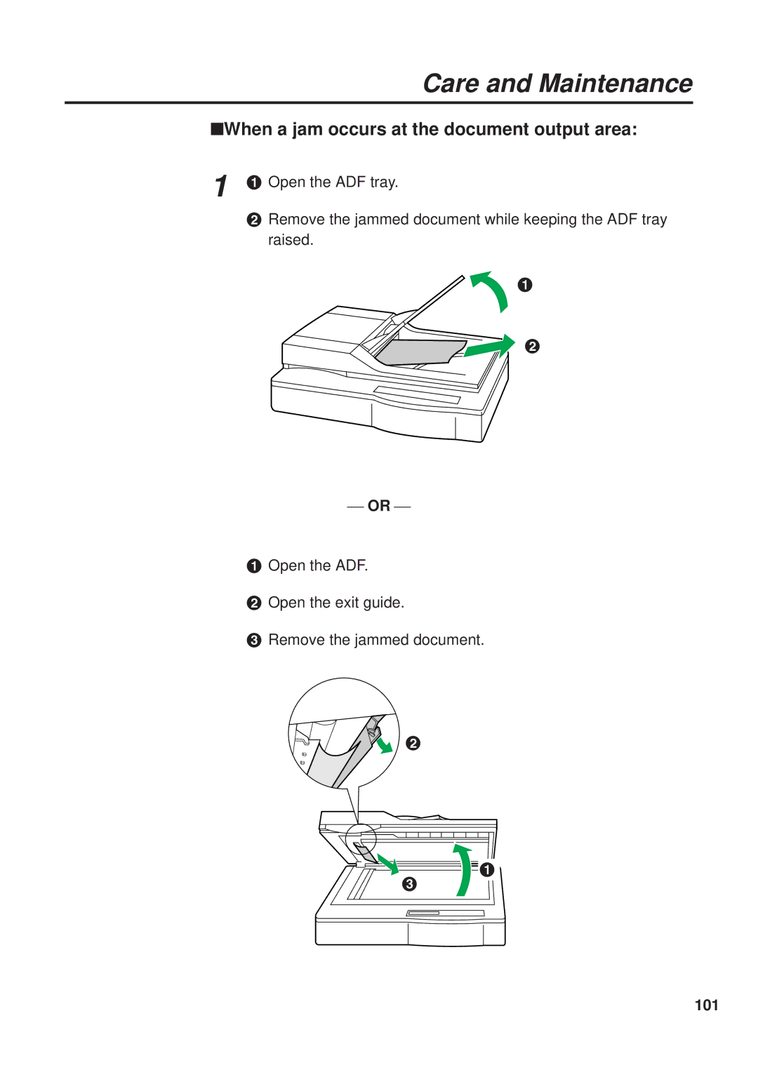 Panasonic KX-PS8000 manual When a jam occurs at the document output area, 101 