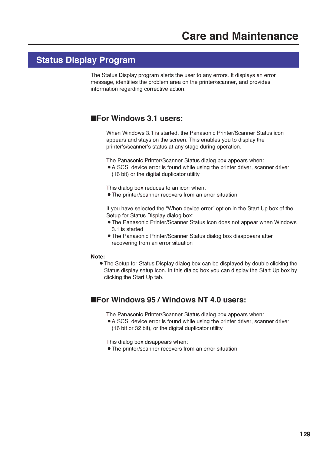 Panasonic KX-PS8000 manual Status Display Program, 129 