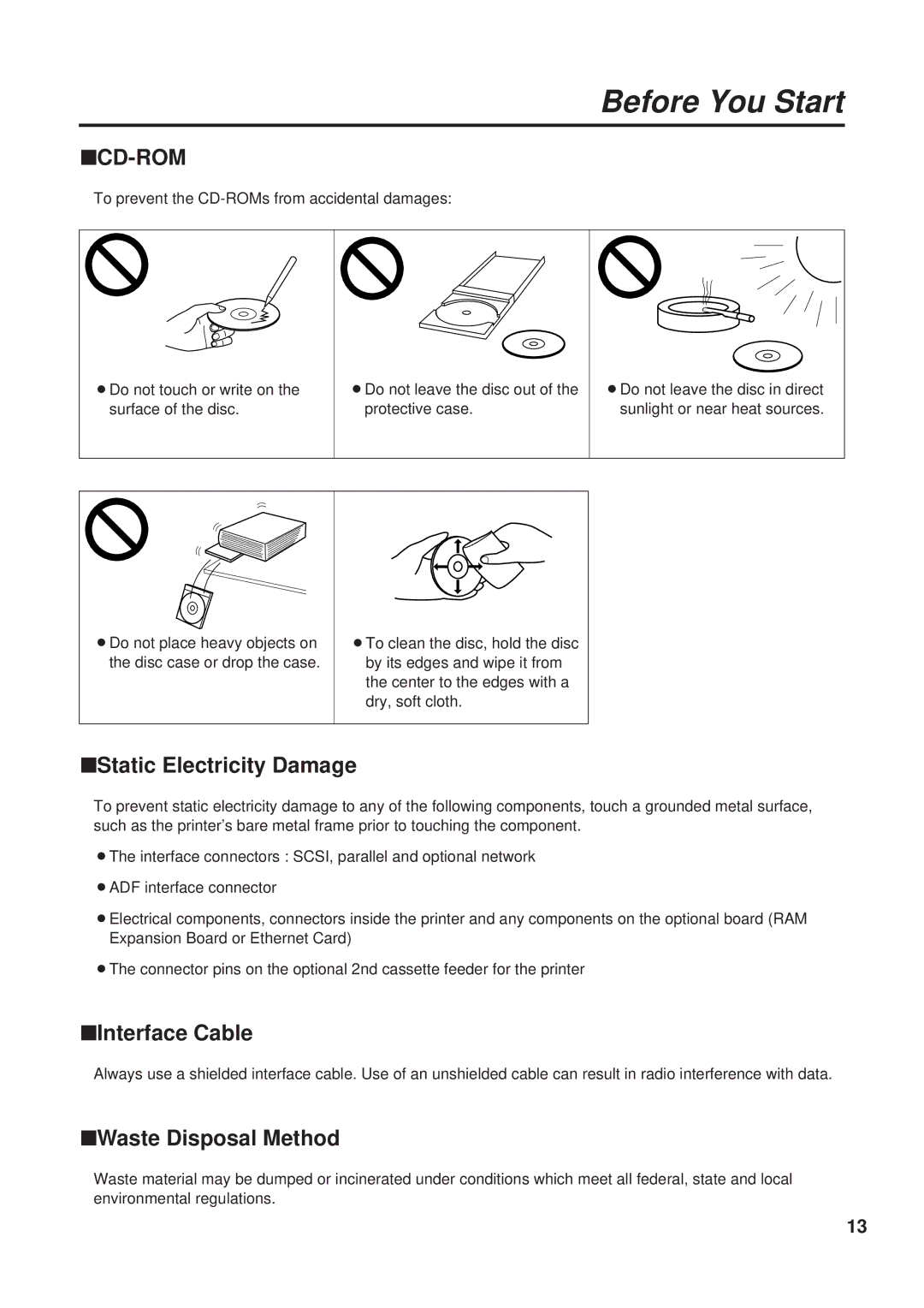 Panasonic KX-PS8000 manual Static Electricity Damage, Interface Cable, Waste Disposal Method 