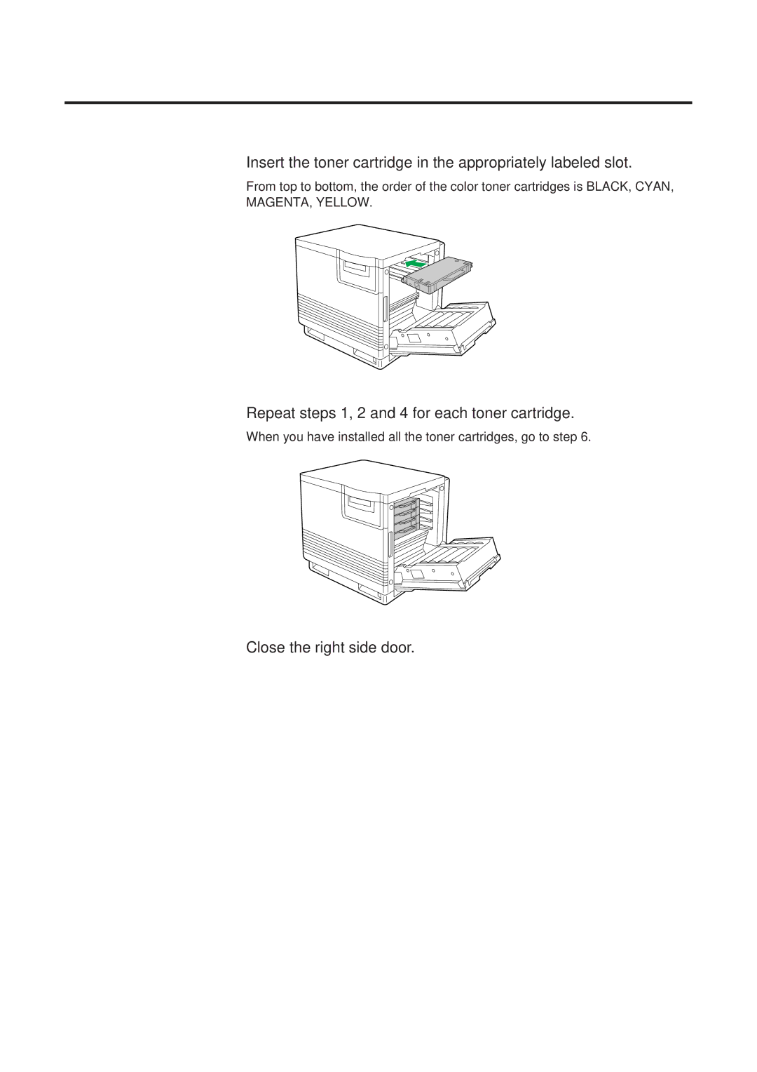 Panasonic KX-PS8000 manual Repeat steps 1, 2 and 4 for each toner cartridge, Close the right side door 