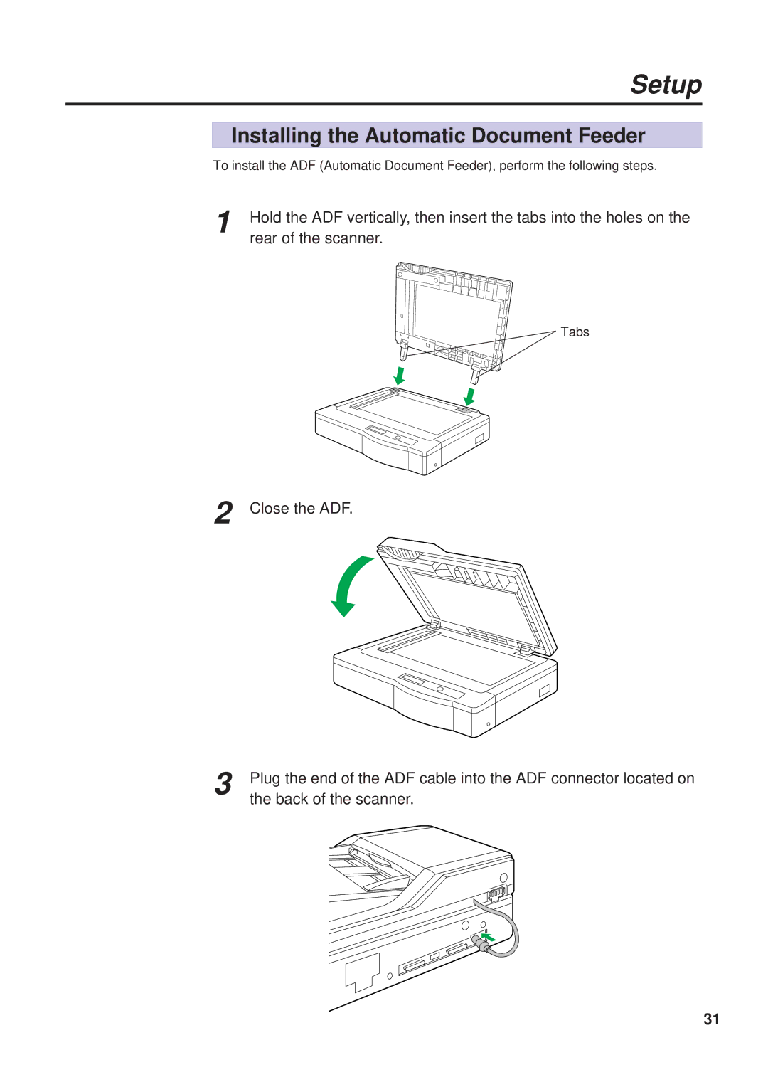 Panasonic KX-PS8000 manual Installing the Automatic Document Feeder, Rear of the scanner 