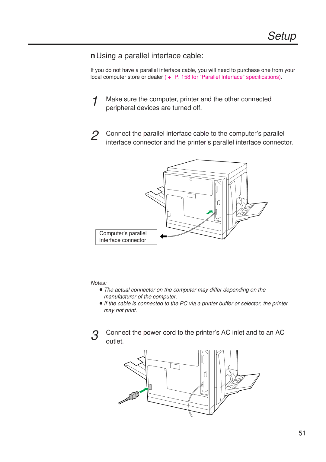 Panasonic KX-PS8000 manual Using a parallel interface cable, Computer’s parallel interface connector 