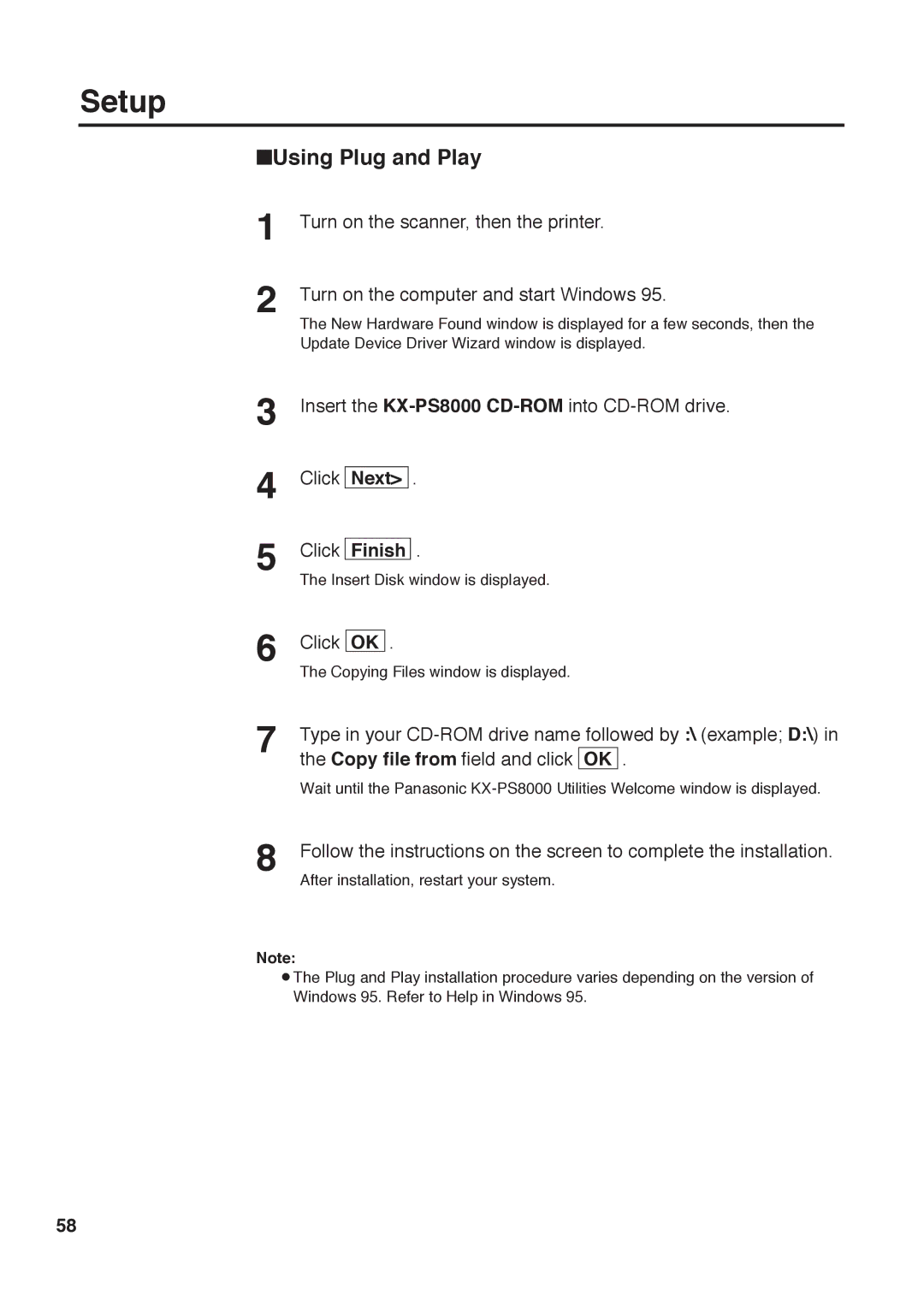 Panasonic KX-PS8000 manual Using Plug and Play 