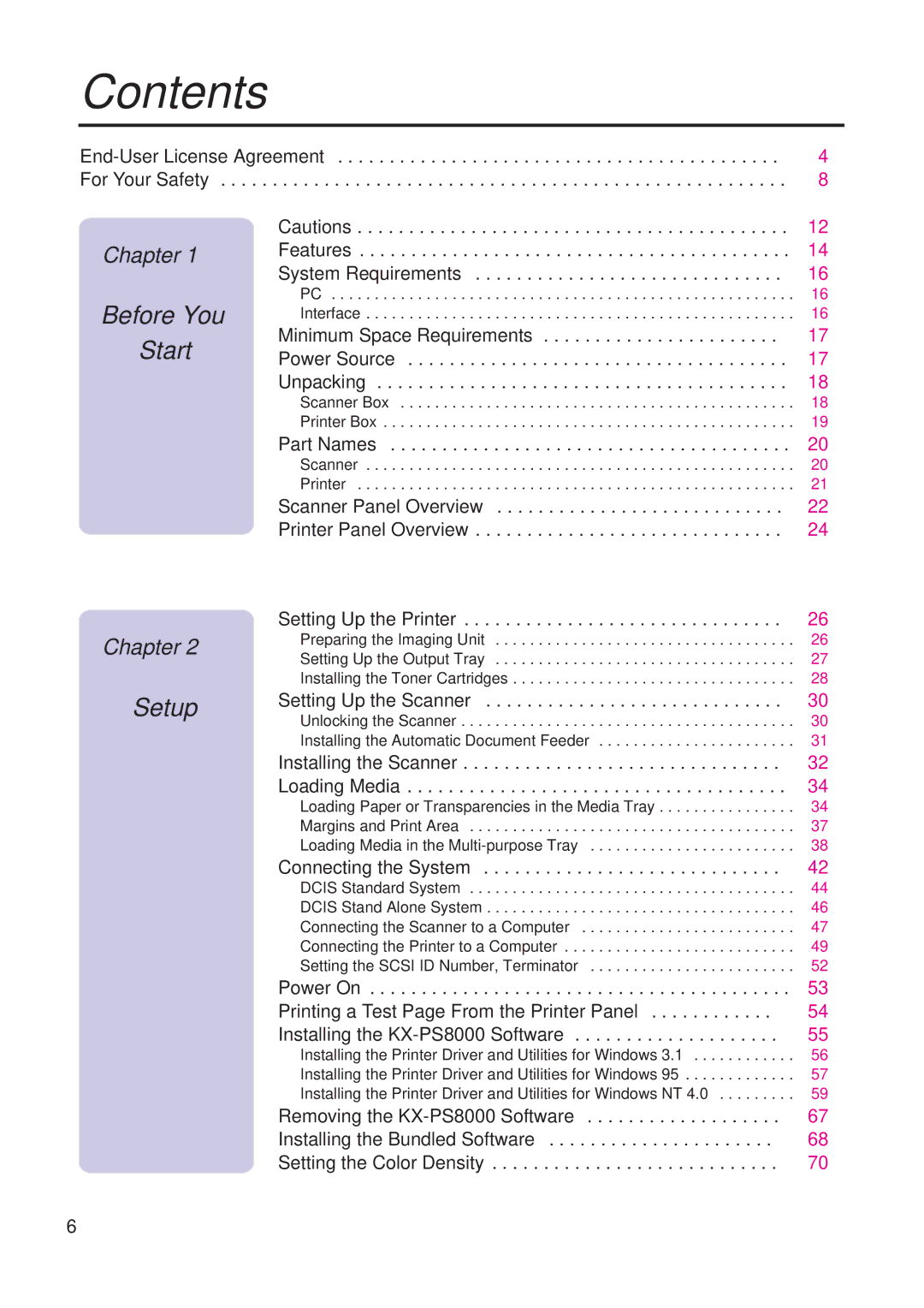 Panasonic KX-PS8000 manual Contents 