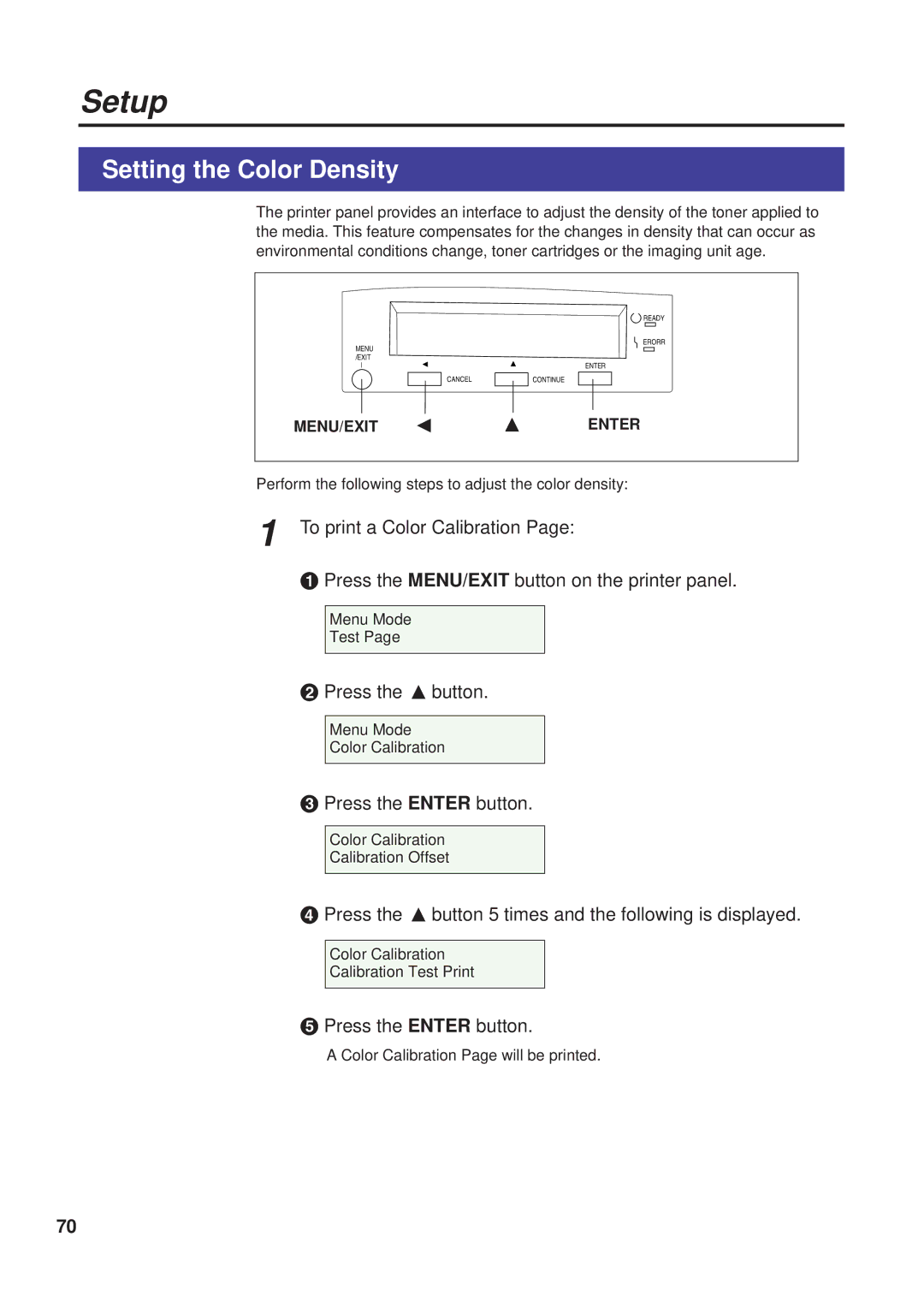 Panasonic KX-PS8000 manual Setting the Color Density, $ Press the F button, Press the Enter button 