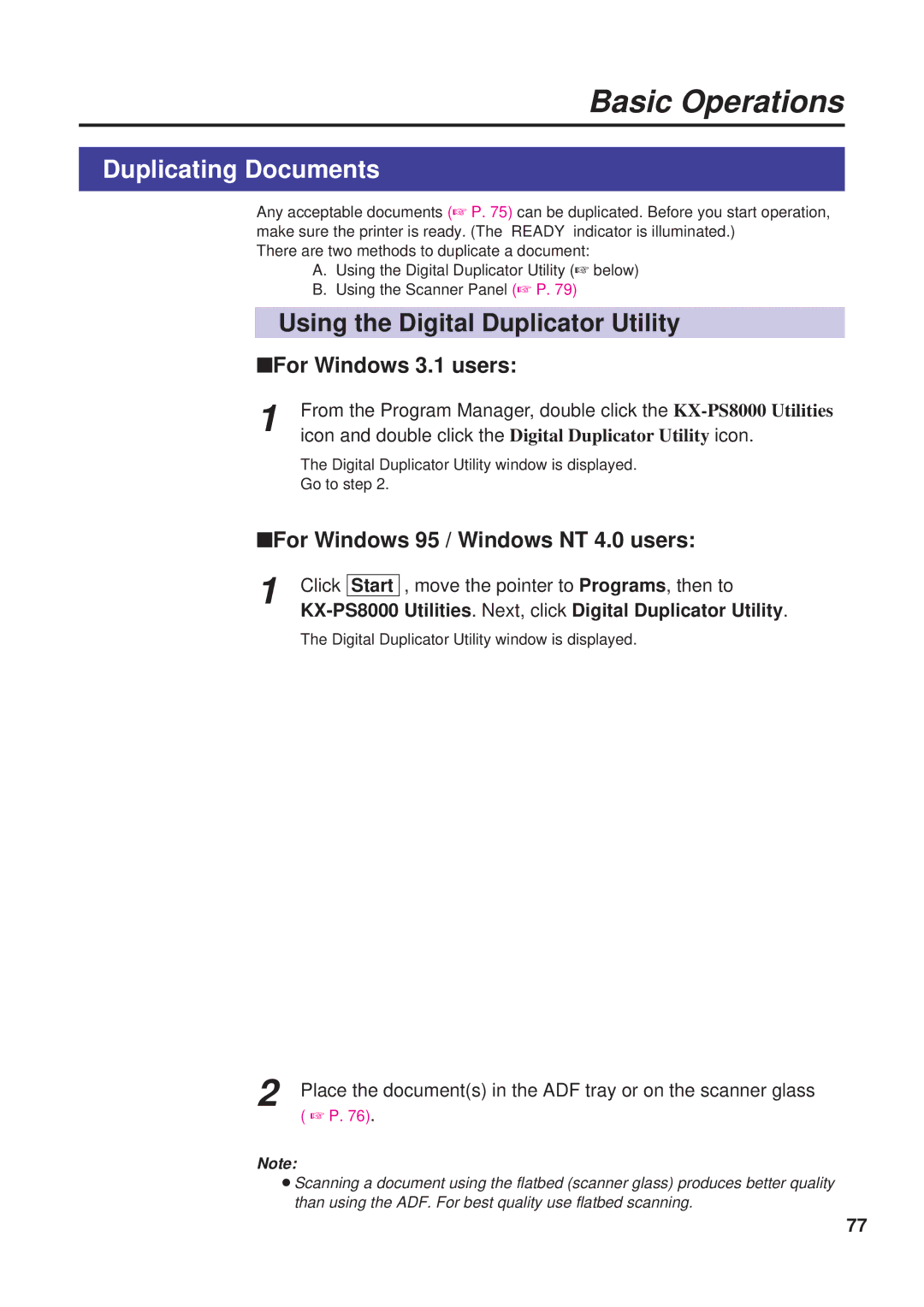 Panasonic KX-PS8000 manual Duplicating Documents, Using the Digital Duplicator Utility, Start 