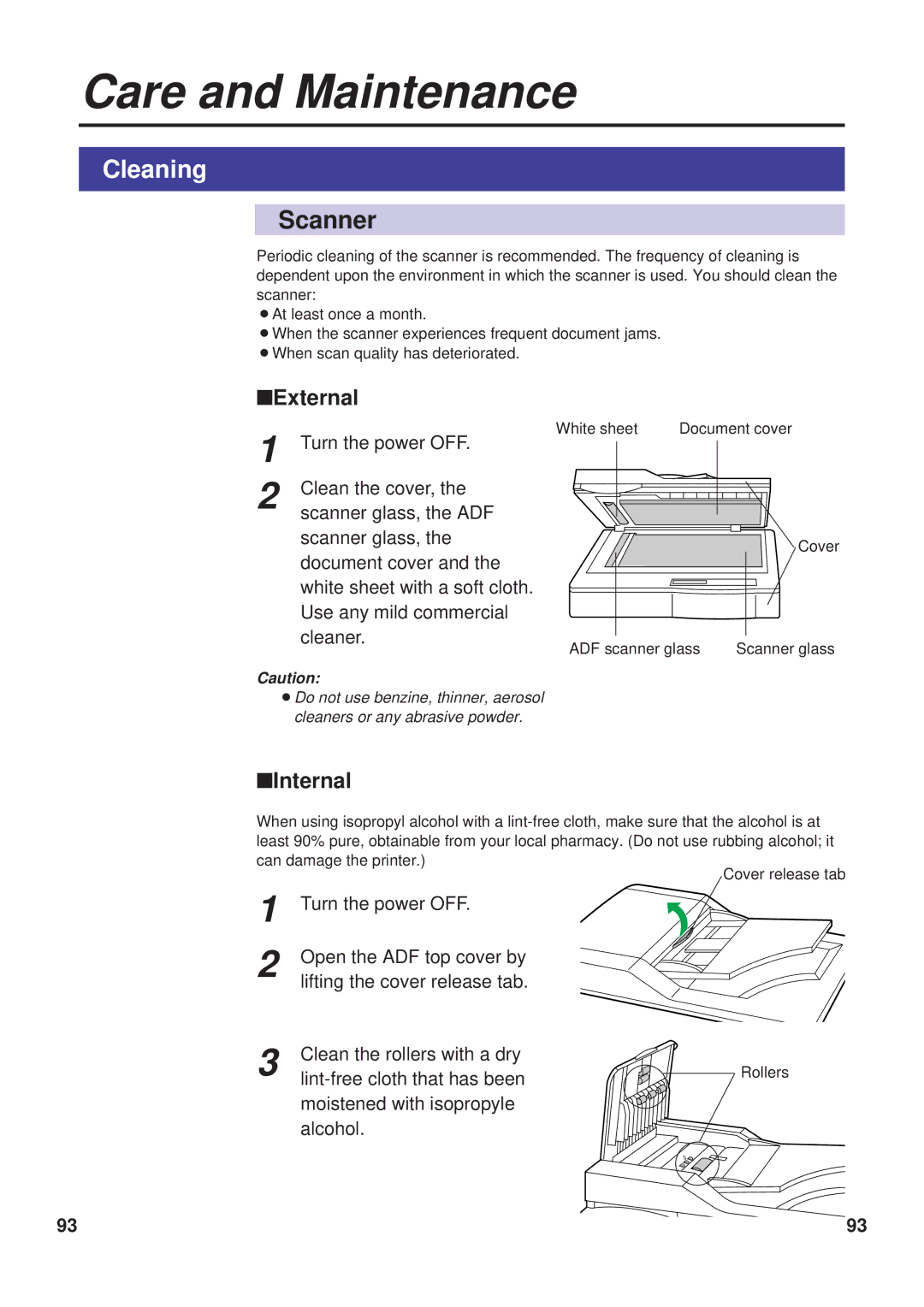 Panasonic KX-PS8000 manual Cleaning, External, Internal 