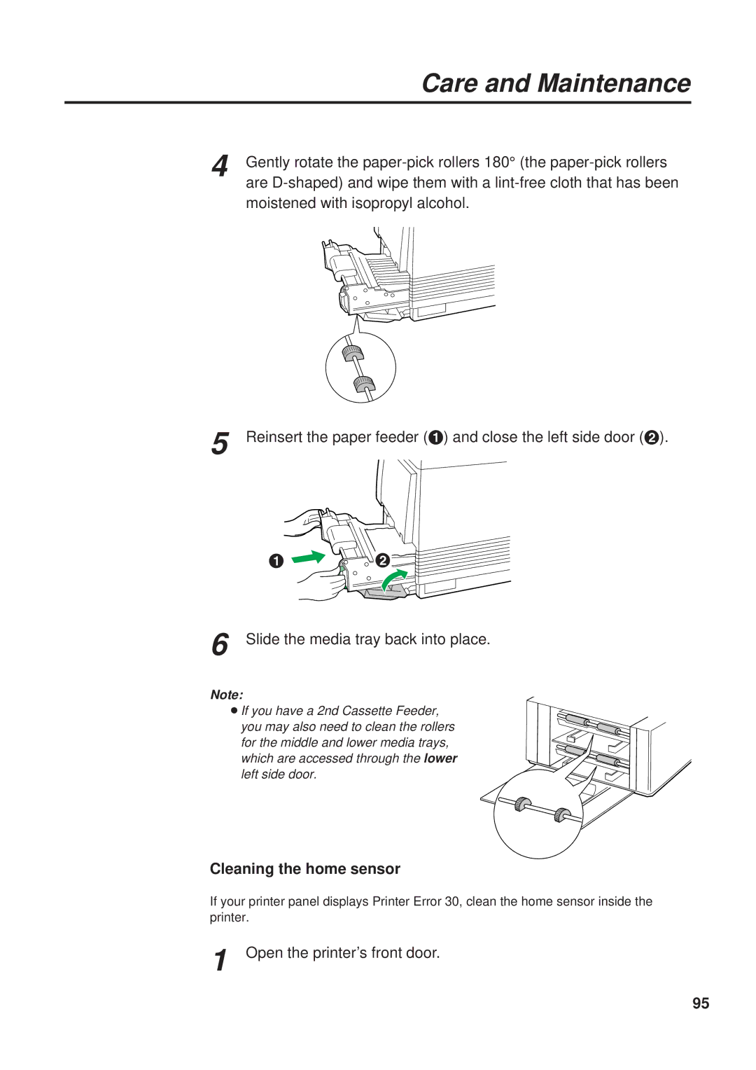 Panasonic KX-PS8000 manual Slide the media tray back into place, Cleaning the home sensor, Open the printer’s front door 