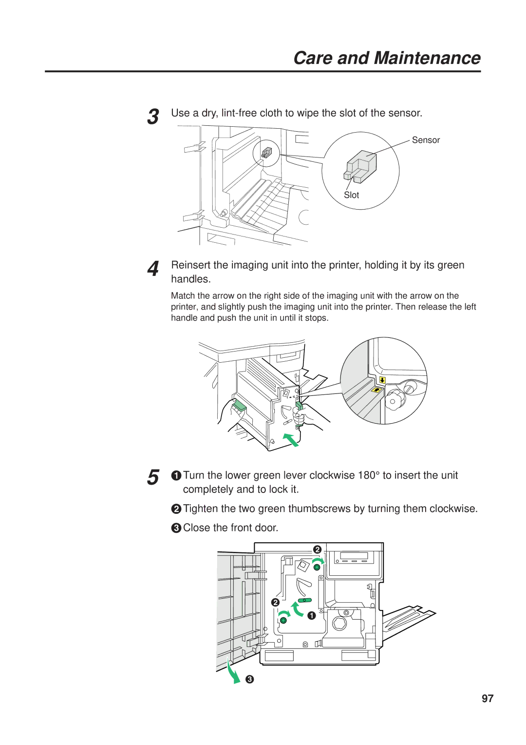 Panasonic KX-PS8000 manual Use a dry, lint-free cloth to wipe the slot of the sensor, Handles 