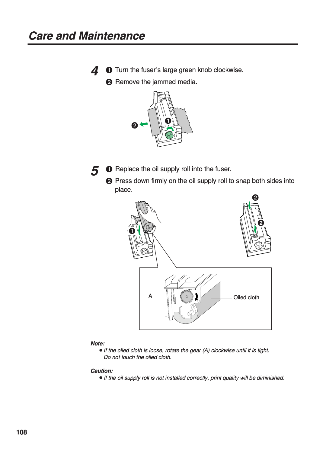 Panasonic KX-PS8000 4 # Turn the fuser’s large green knob clockwise, 5 # Replace the oil supply roll into the fuser, $ $ # 