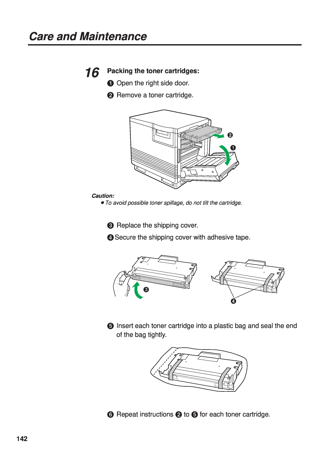 Panasonic KX-PS8000 manual Packing the toner cartridges, # Open the right side door $ Remove a toner cartridge 