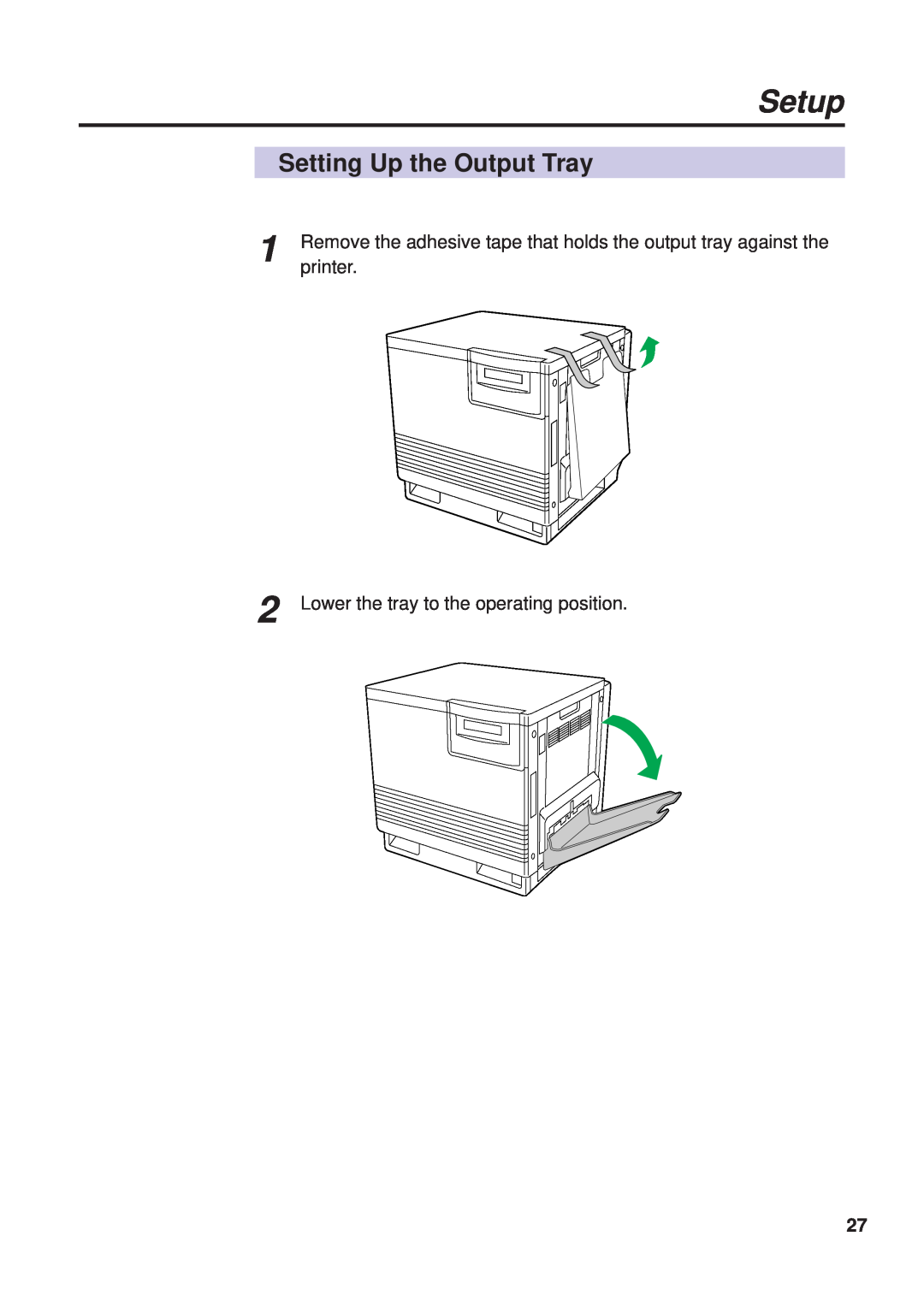 Panasonic KX-PS8000 manual Setup, Setting Up the Output Tray, Lower the tray to the operating position 
