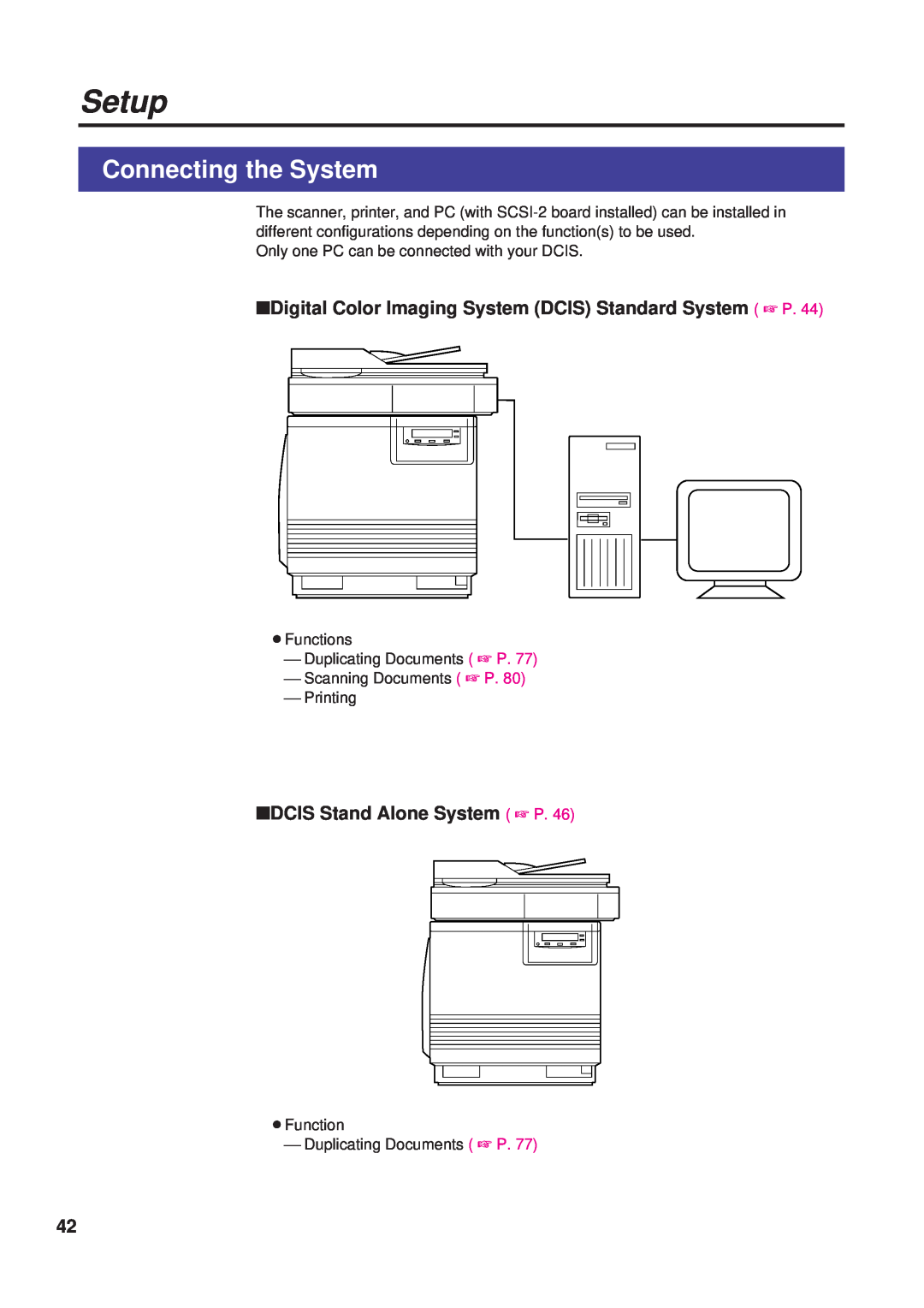 Panasonic KX-PS8000 Connecting the System, Digital Color Imaging System DCIS Standard System P, DCIS Stand Alone System P 