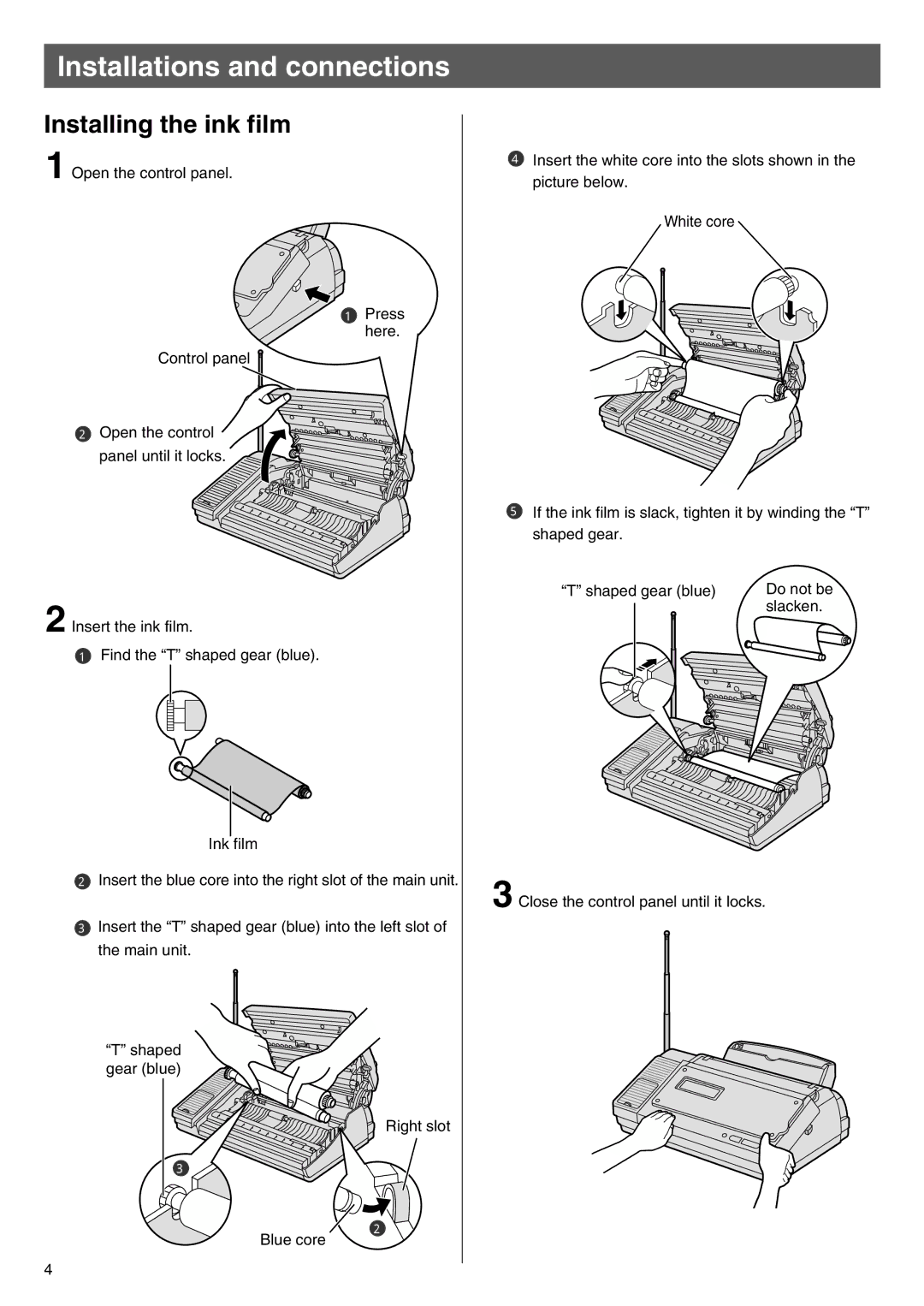 Panasonic KX-PW100CL specifications Installations and connections, Installing the ink film 