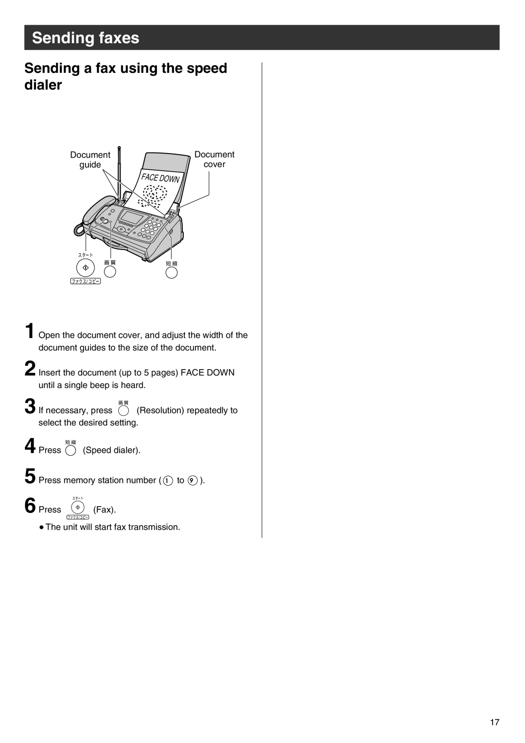 Panasonic KX-PW102CW specifications Sending a fax using the speed dialer 