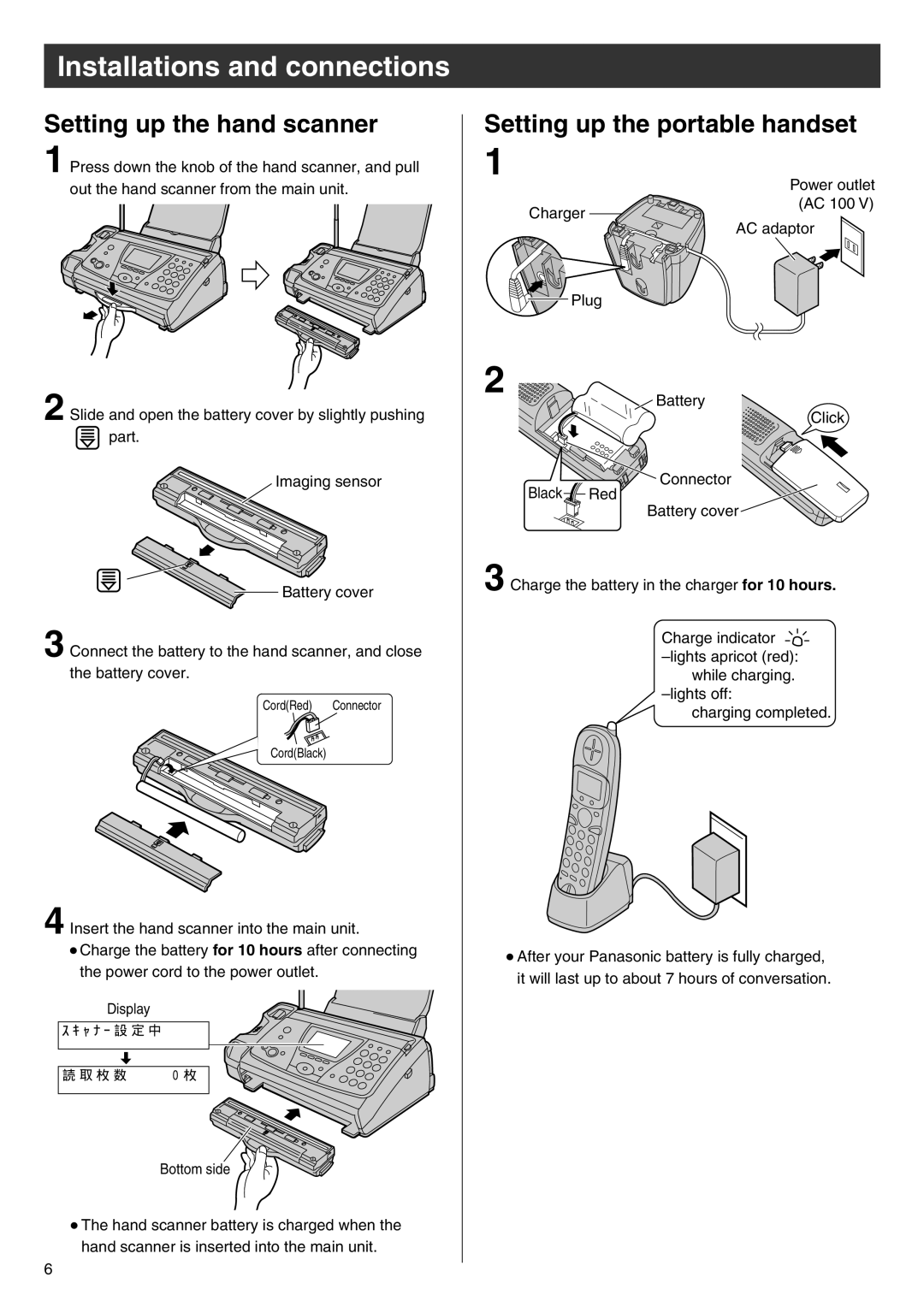 Panasonic KX-PW102CW specifications Setting up the hand scanner, Setting up the portable handset 