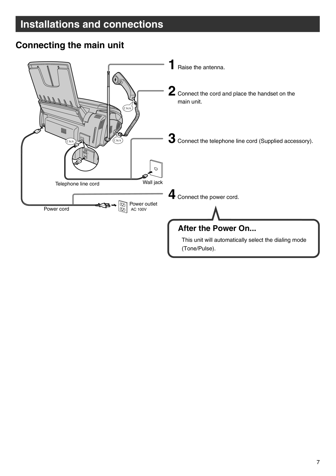 Panasonic KX-PW102CW specifications Connecting the main unit 