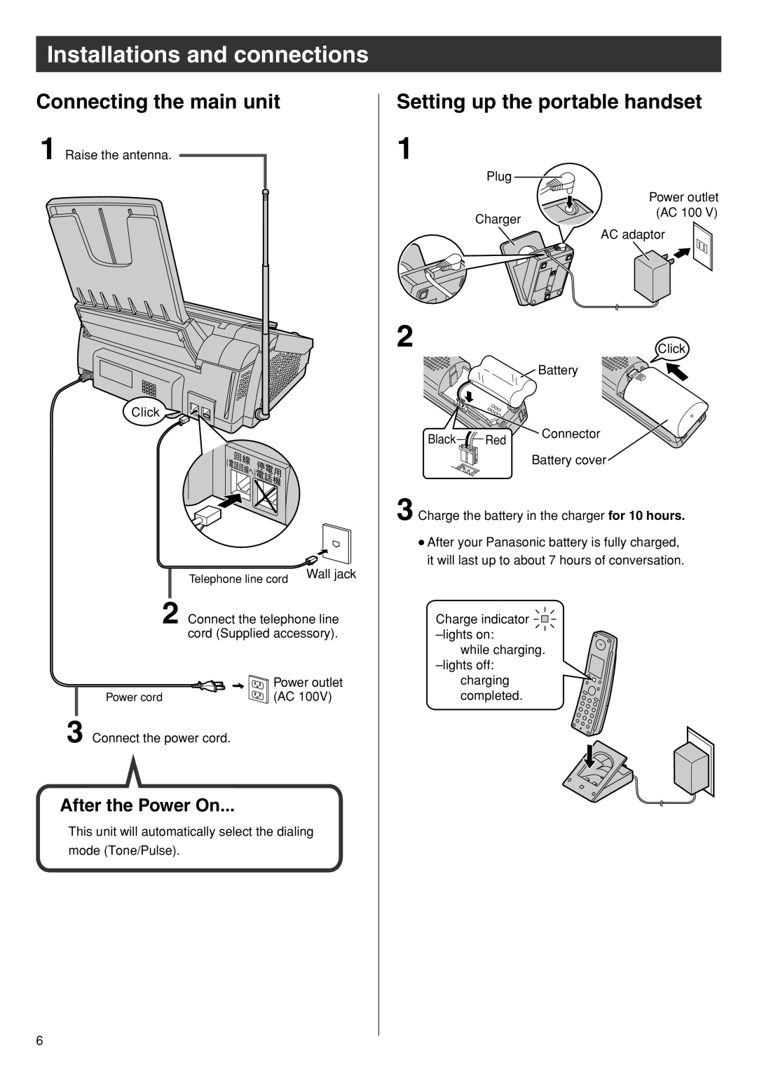 Panasonic KX-PW110CL specifications Connecting the main unit, Setting up the portable handset 