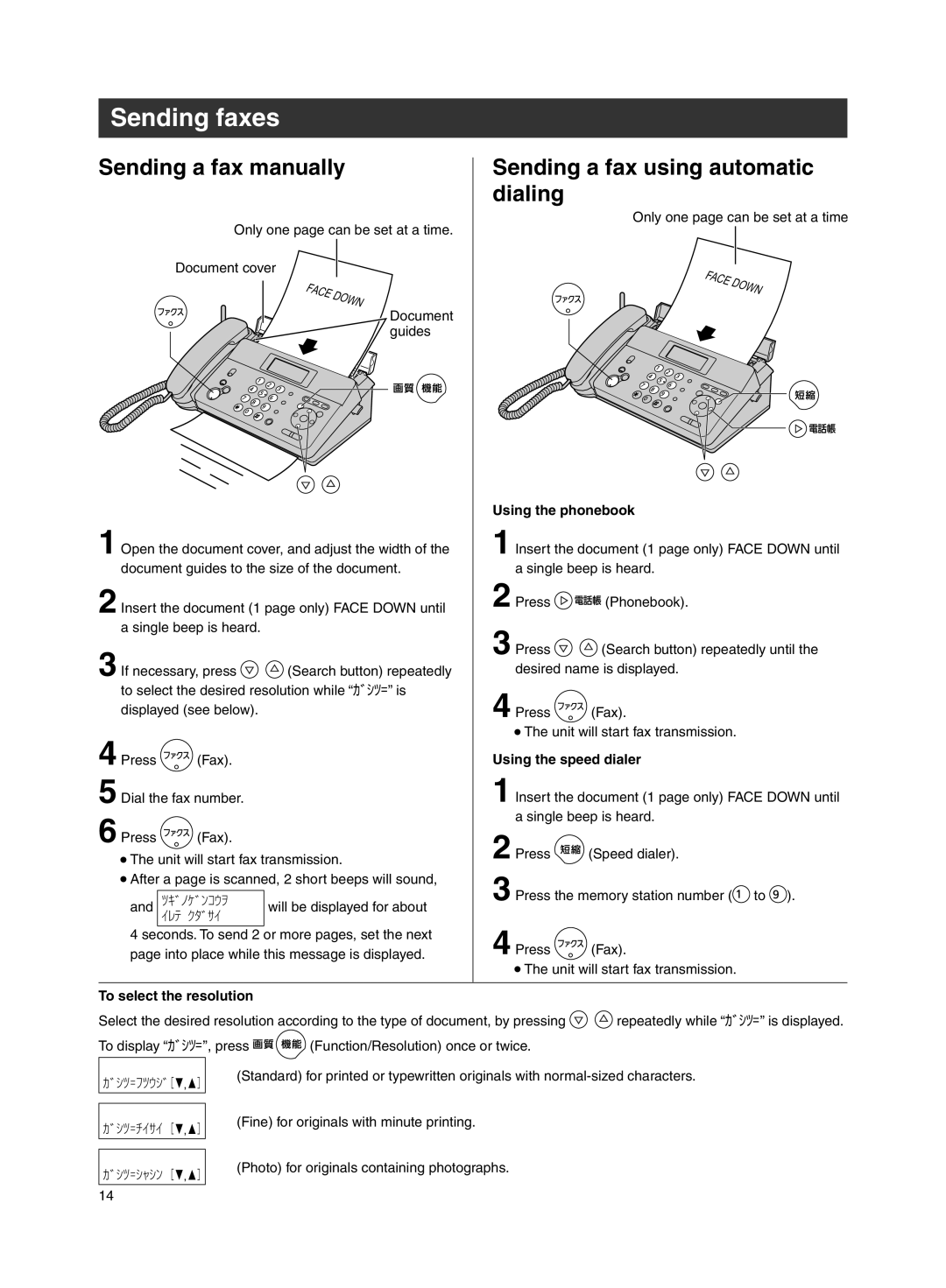 Panasonic KX-PW211DL specifications Sending faxes, Sending a fax manually, Sending a fax using automatic dialing 