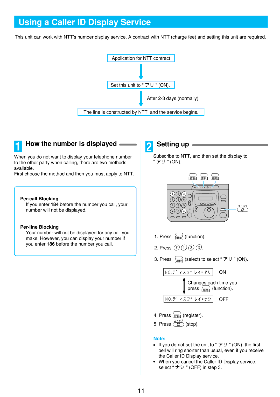 Panasonic KX-PW11CLK manual Using a Caller ID Display Service, How the number is displayed, Setting up, Per-call Blocking 