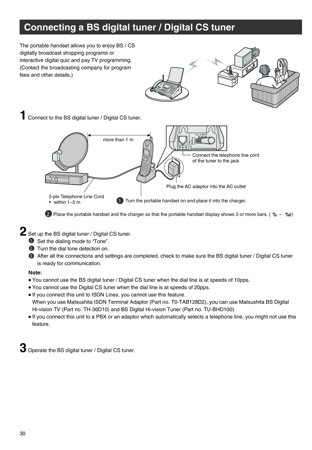 Panasonic KX-PW301DL specifications Connecting a BS digital tuner / Digital CS tuner 