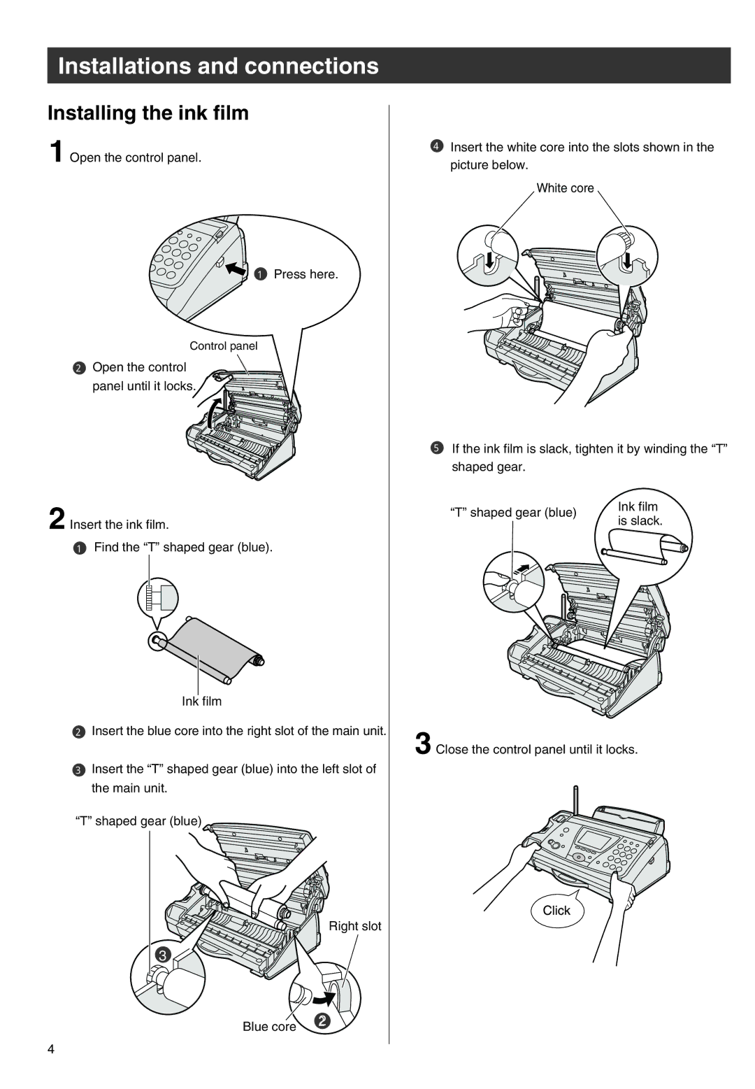 Panasonic KX-PW301DL specifications Installations and connections, Installing the ink film 