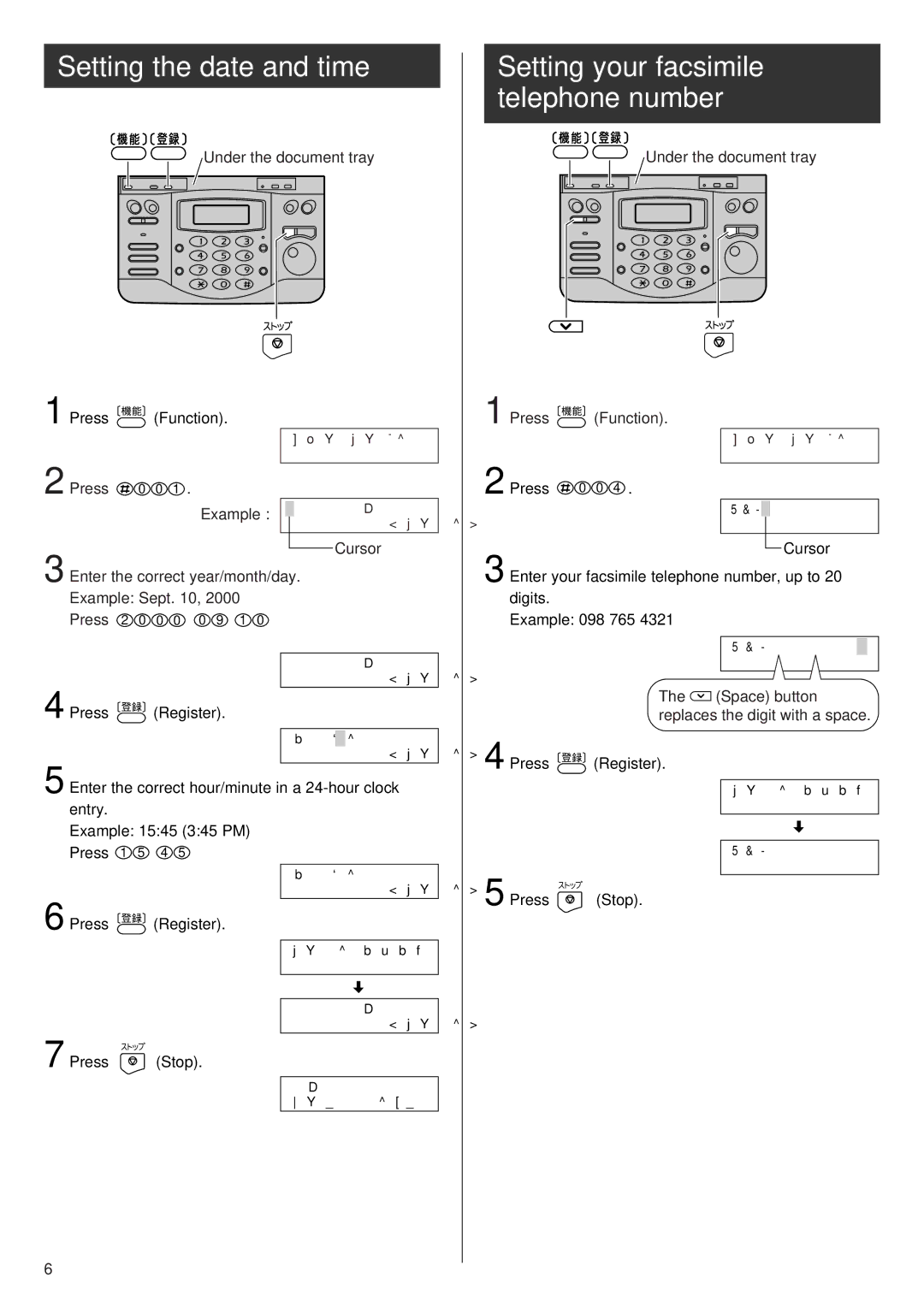 Panasonic KX-PW36CL, KX-PW36CW specifications Setting the date and time, Setting your facsimile telephone number 